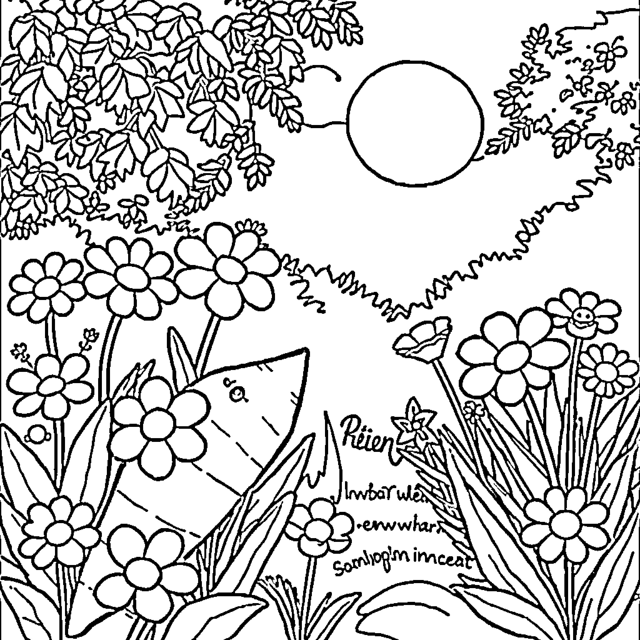 Carrot character discovers nature's beauty Coloring Page (free black-and-white line drawing printable PDF for all, from beginners to advanced learners, including children, teens, adults, and seniors)