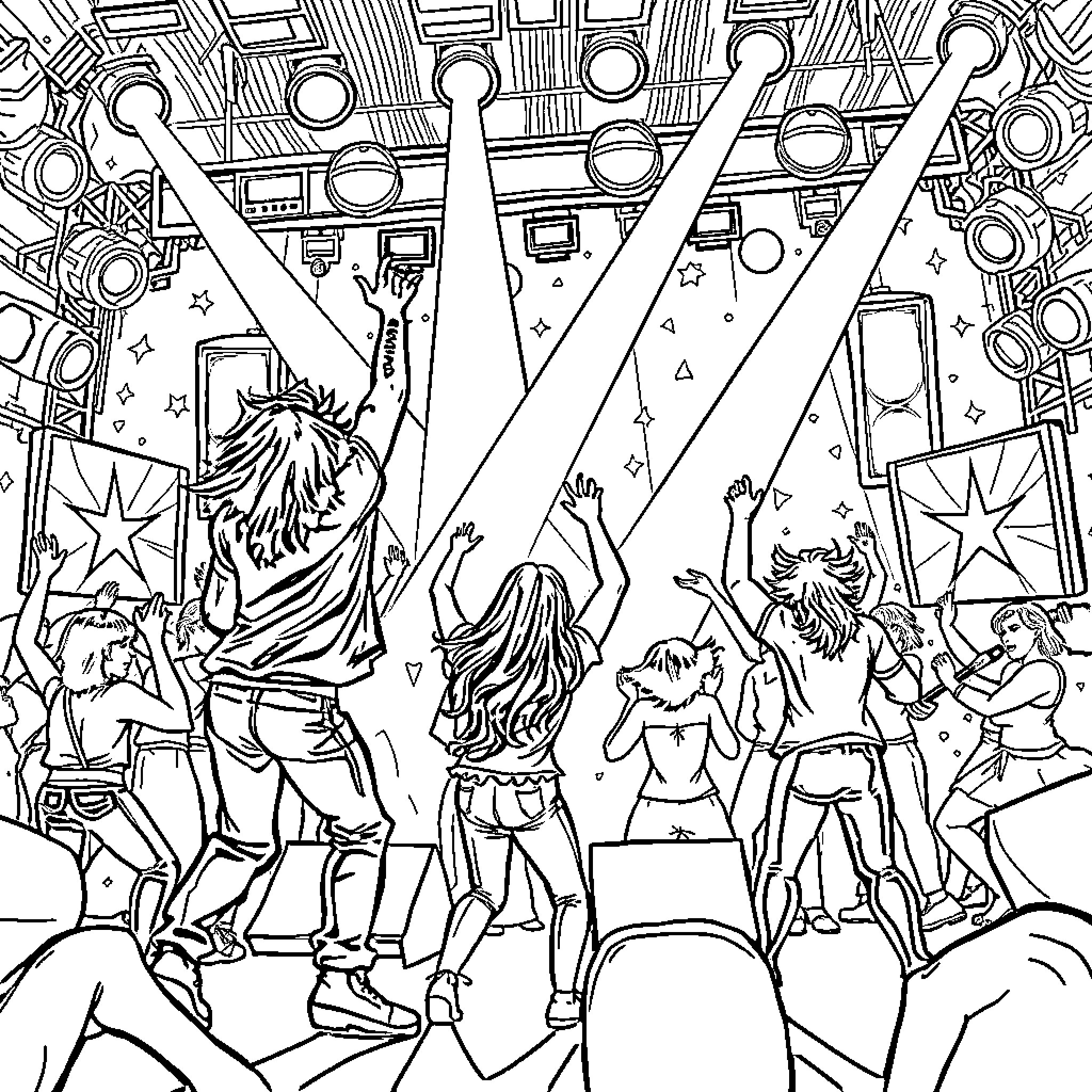 War on the Dance Floor Coloring Page (free black-and-white line drawing printable PDF for all, from beginners to advanced learners, including children, teens, adults, and seniors)
