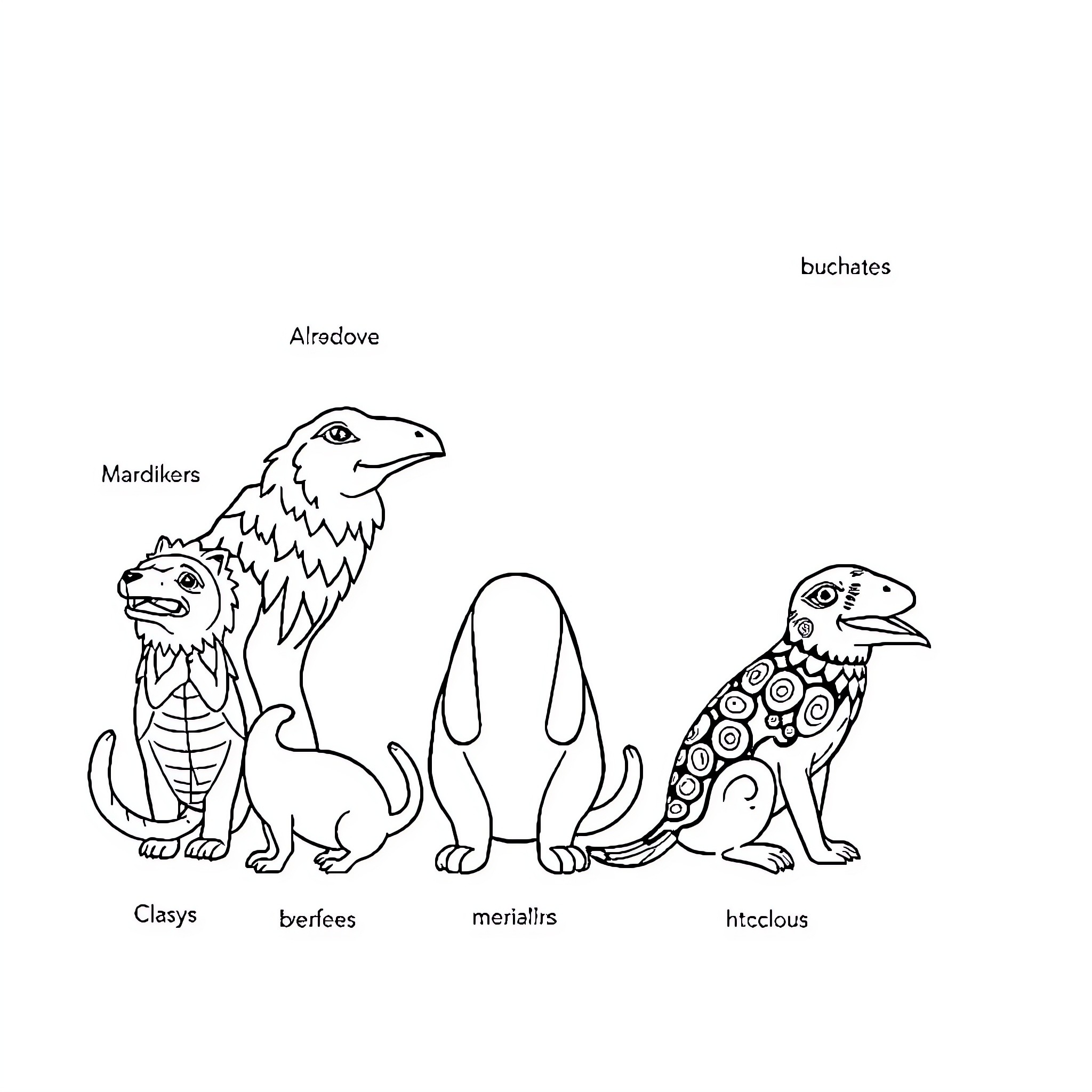 Animal figures with intricate designs Coloring Page (free black-and-white line drawing printable PDF for all, from beginners to advanced learners, including children, teens, adults, and seniors)