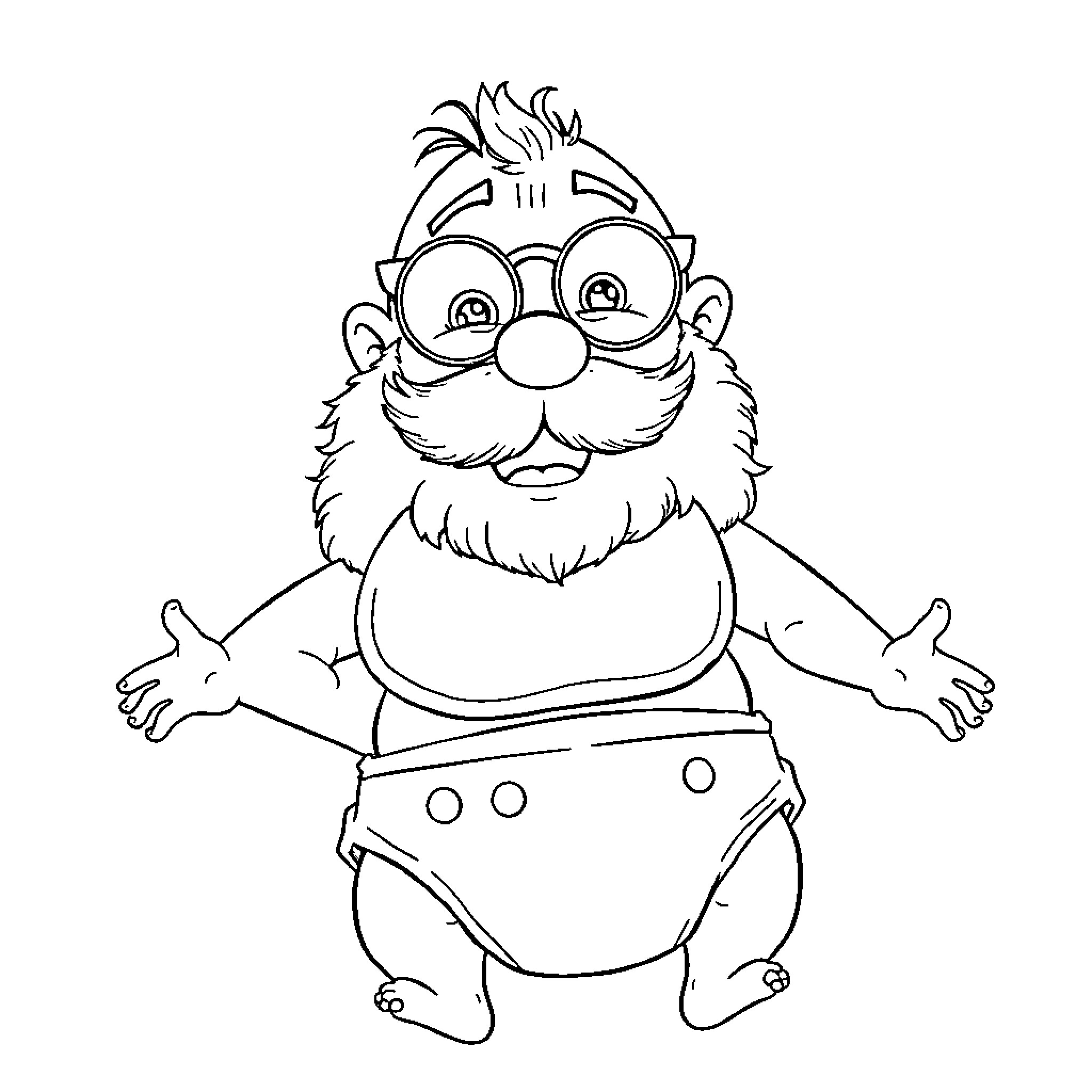 Man in Comical Outfit with Glasses Coloring Page (free black-and-white line drawing printable PDF for all, from beginners to advanced learners, including children, teens, adults, and seniors)
