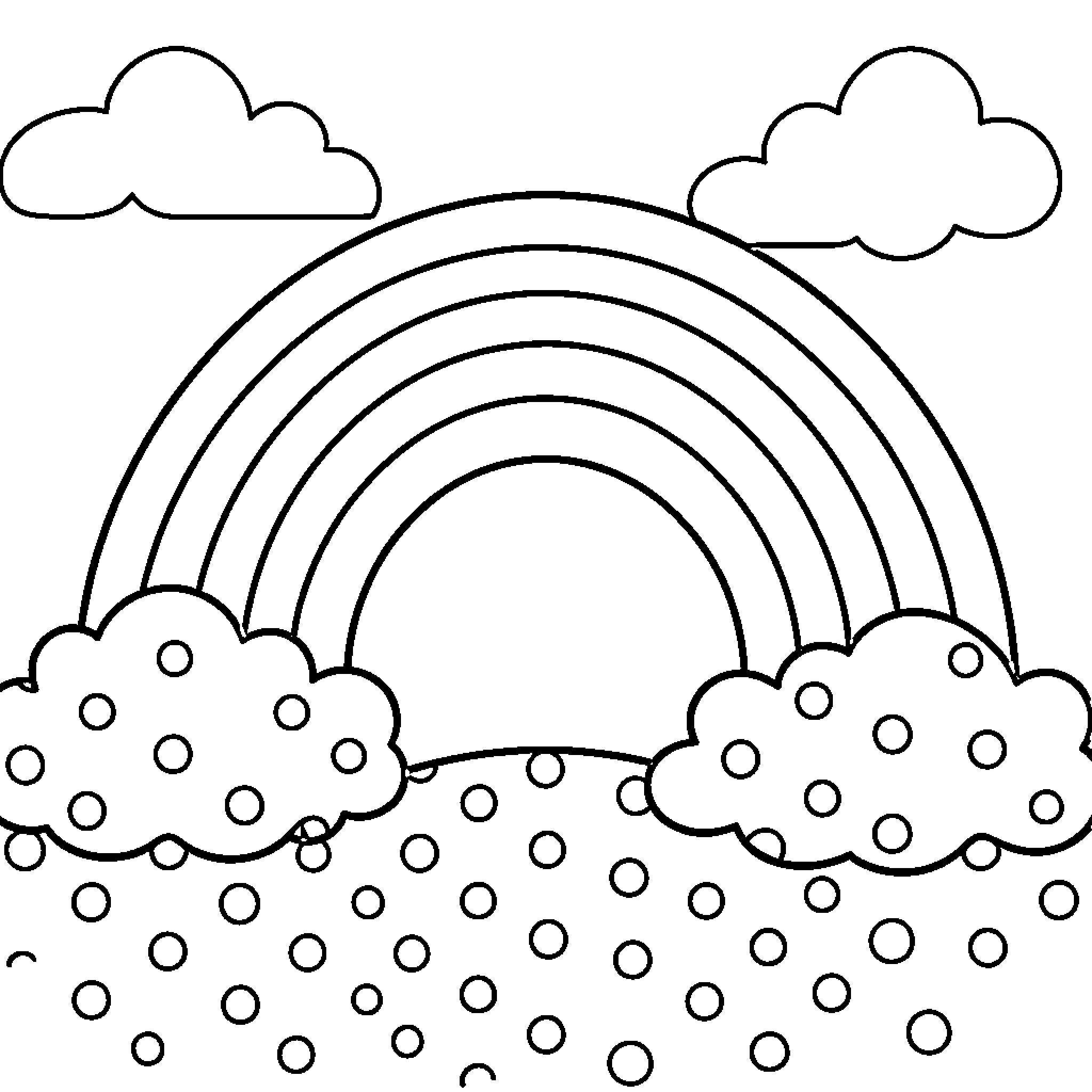 Rainbow arching over clouds and patterned ground Coloring Page (free black-and-white line drawing printable PDF for all, from beginners to advanced learners, including children, teens, adults, and seniors)