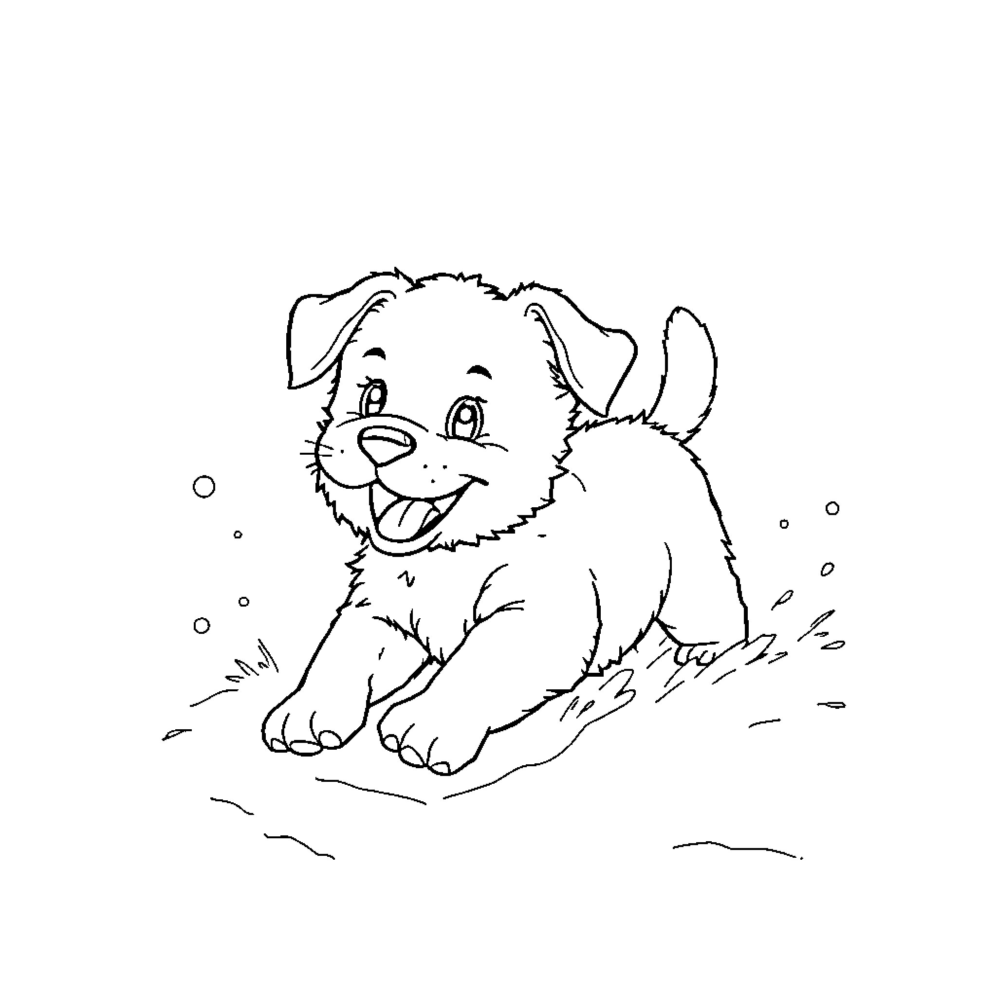 Puppy exploring the snowy landscape Coloring Page (free black-and-white line drawing printable PDF for all, from beginners to advanced learners, including children, teens, adults, and seniors)