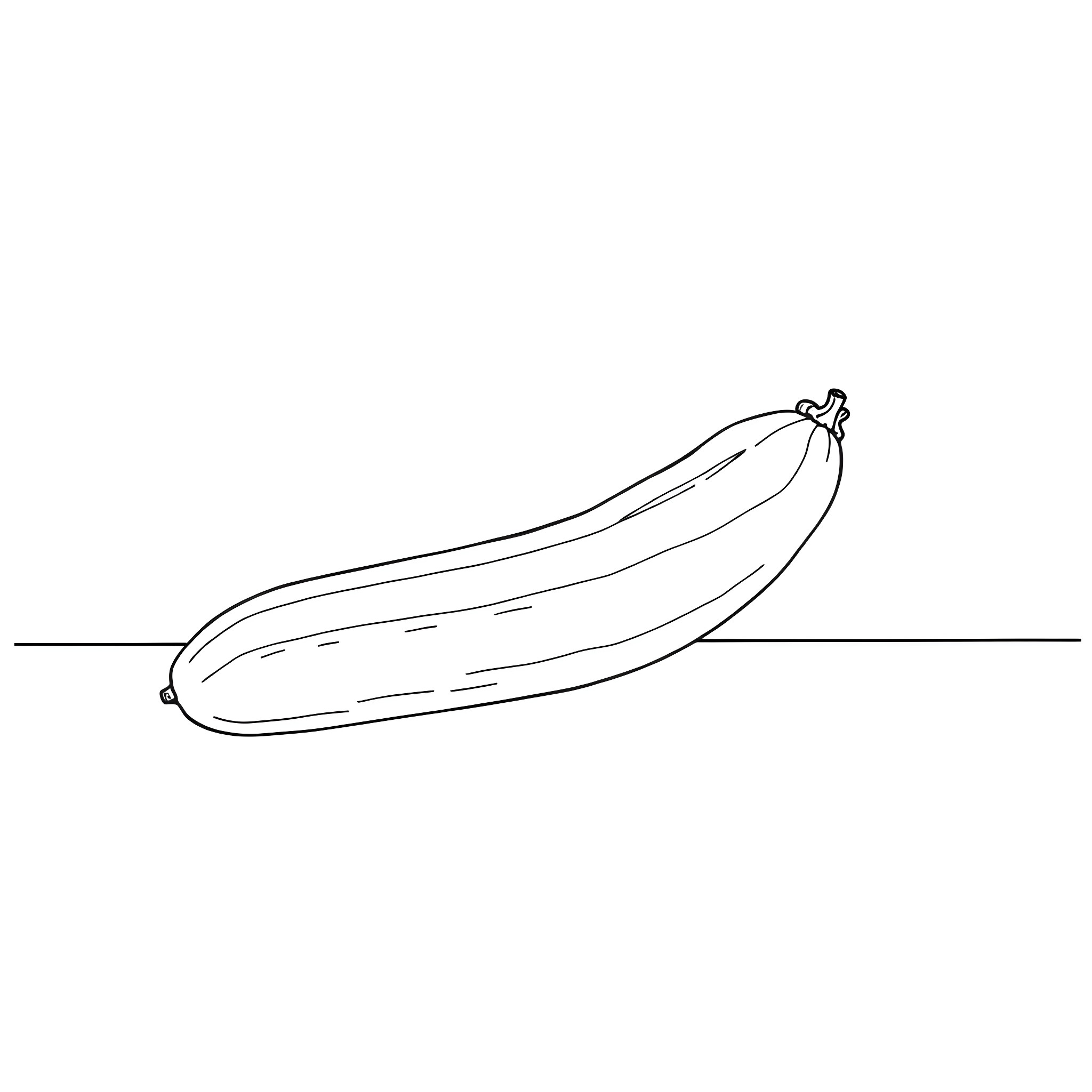 Cucumber resting peacefully on a surface Coloring Page (free black-and-white line drawing printable PDF for all, from beginners to advanced learners, including children, teens, adults, and seniors)