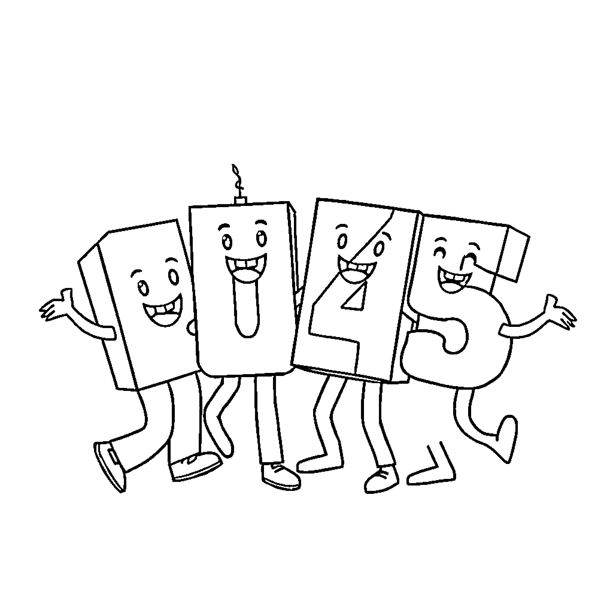 Numberblocks having fun together Coloring Page (free black-and-white line drawing printable PDF for all, from beginners to advanced learners, including children, teens, adults, and seniors)