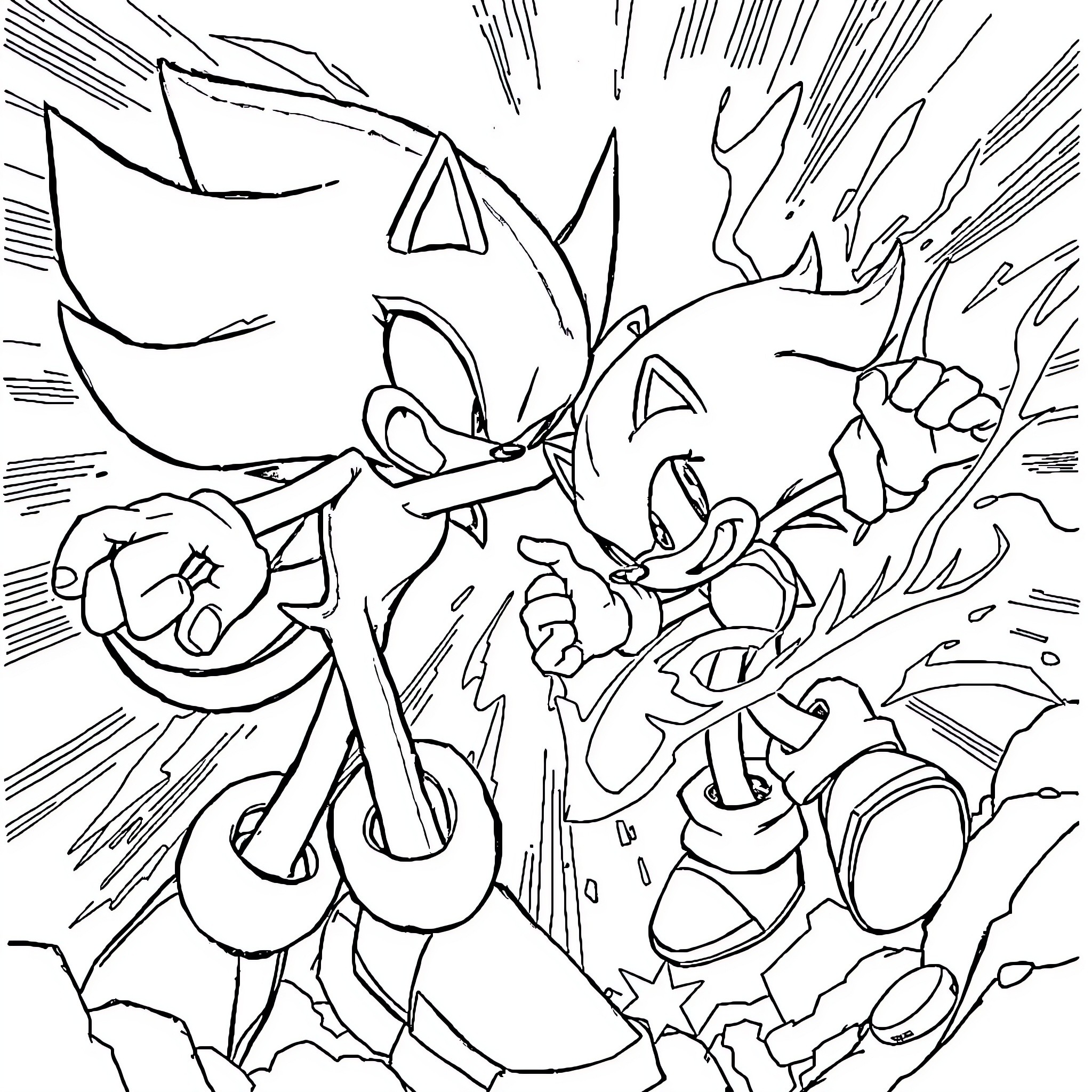 Shadow of heroes fighting against dark forces Coloring Page (free black-and-white line drawing printable PDF for all, from beginners to advanced learners, including children, teens, adults, and seniors)