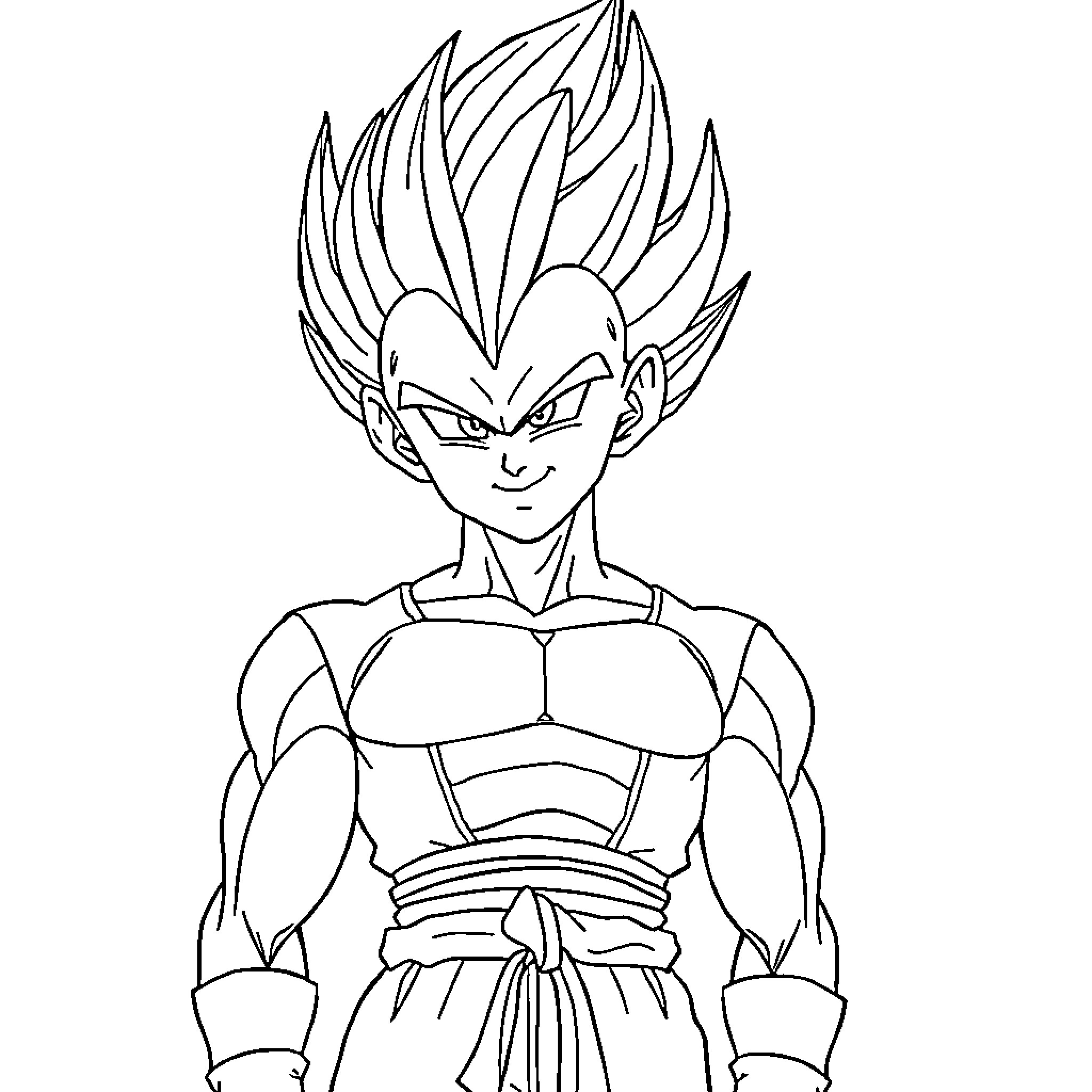 Vegeta's Fierce Warrior Stance Coloring Page (free black-and-white line drawing printable PDF for all, from beginners to advanced learners, including children, teens, adults, and seniors)