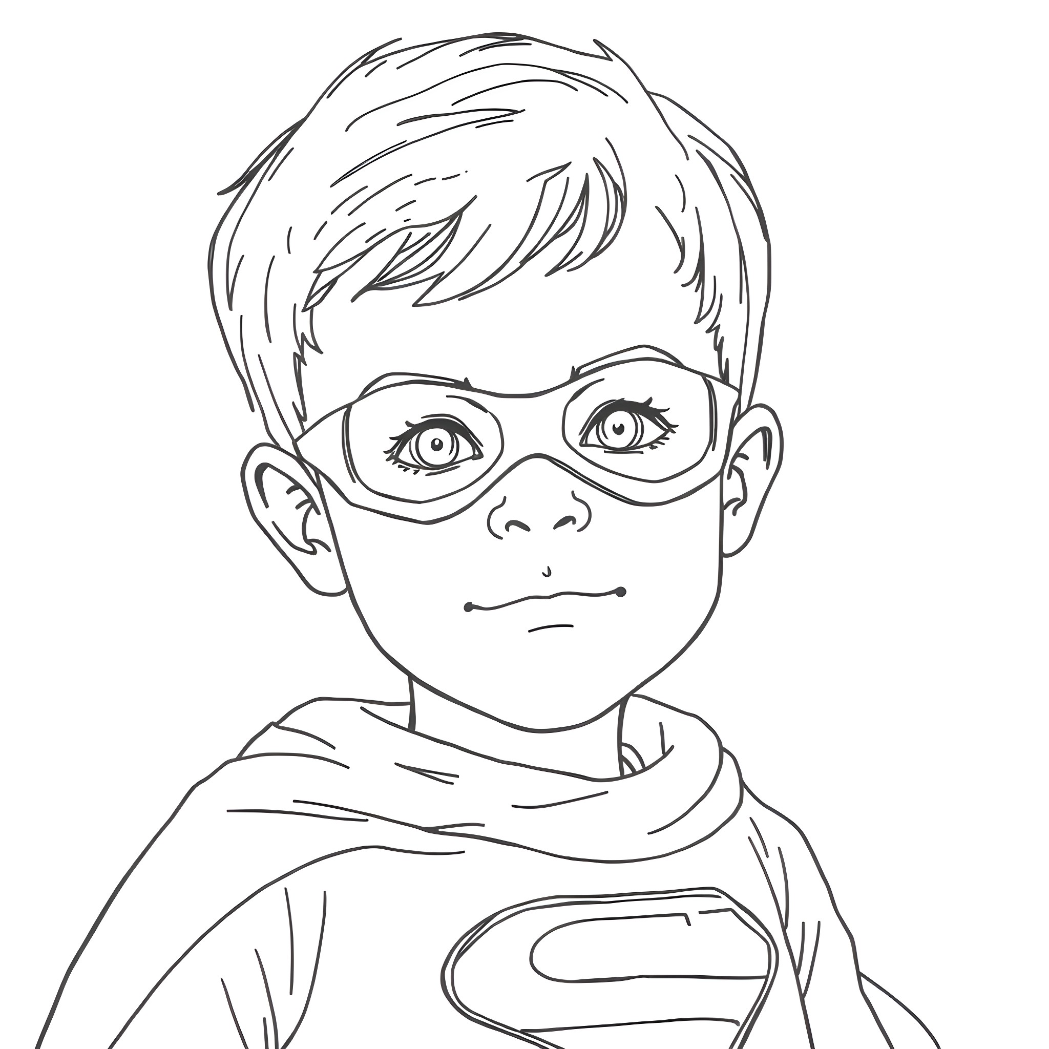 Boy in superhero costume with glasses Coloring Page (free black-and-white line drawing printable PDF for all, from beginners to advanced learners, including children, teens, adults, and seniors)