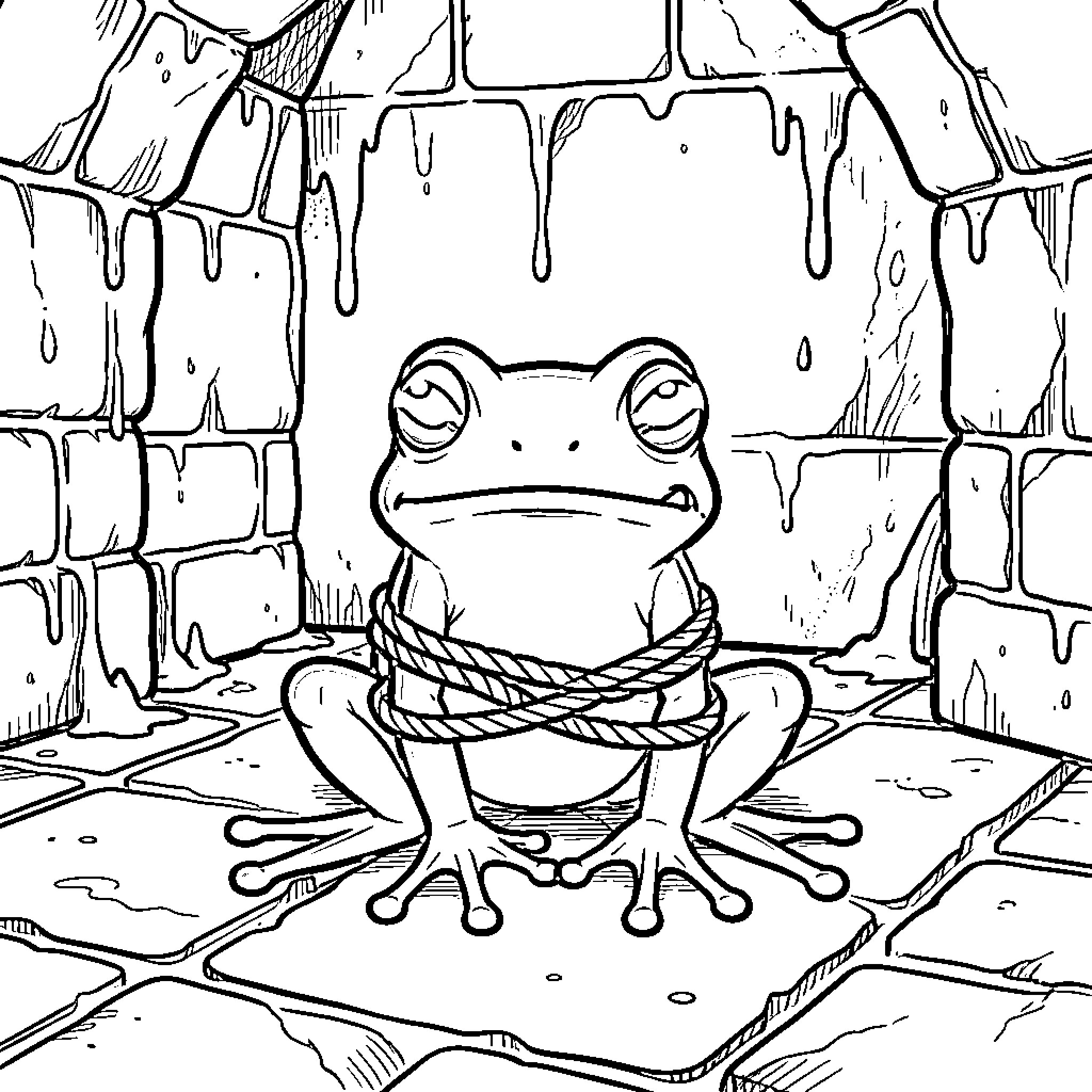 Tree Frog Caught in Icy Captivity Coloring Page (free black-and-white line drawing printable PDF for all, from beginners to advanced learners, including children, teens, adults, and seniors)