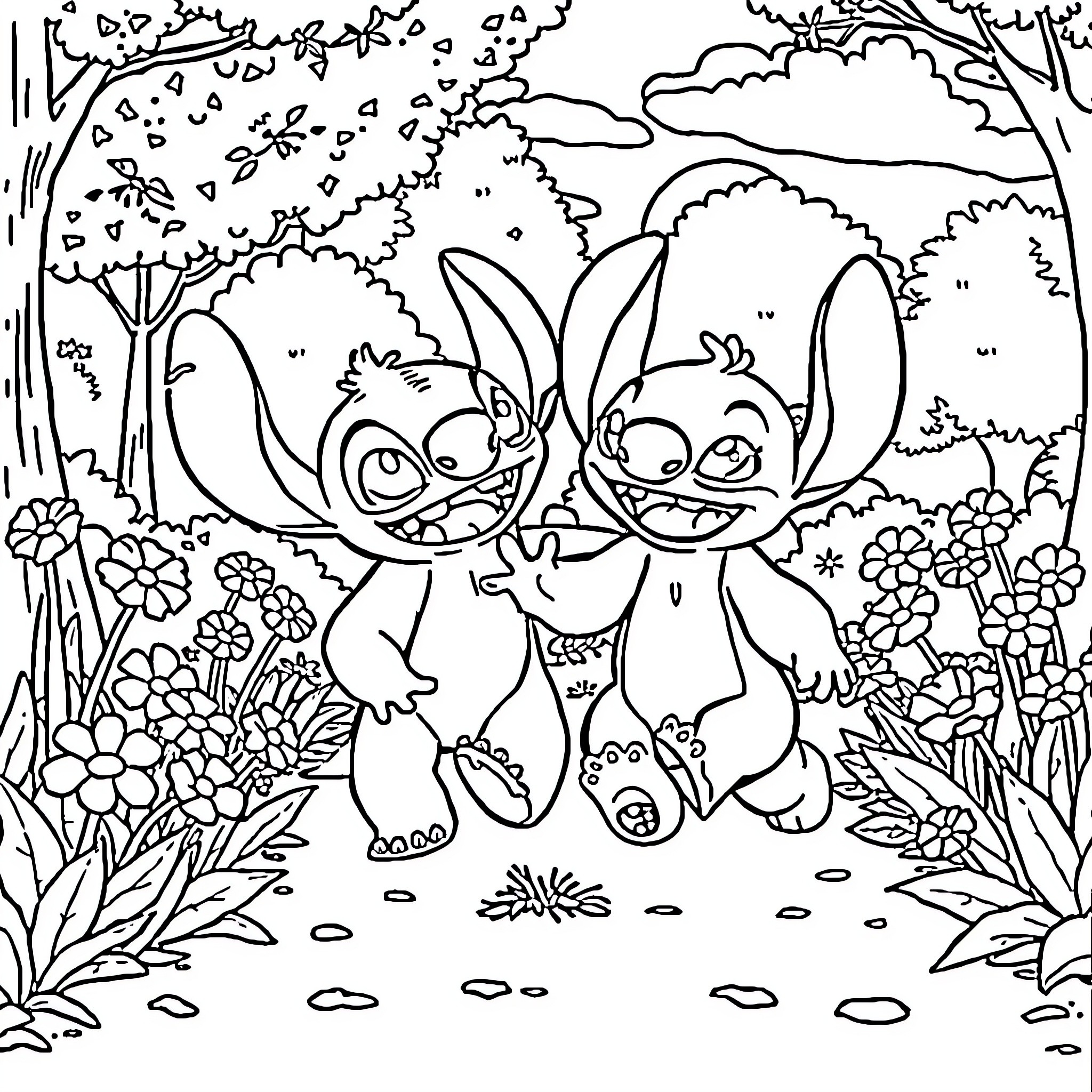 Labubu's Playful Adventure in the Whimsical Woodland Coloring Page (free black-and-white line drawing printable PDF for all, from beginners to advanced learners, including children, teens, adults, and seniors)