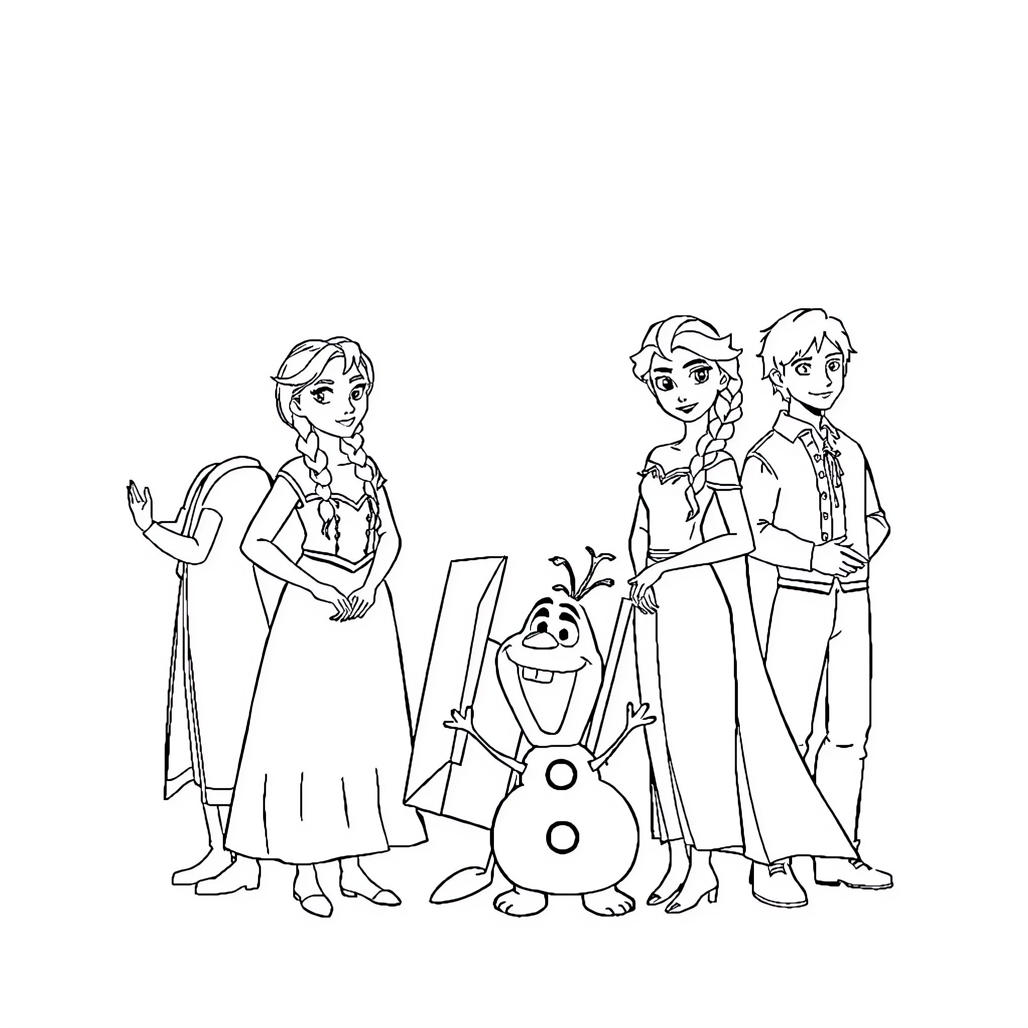 Character Group Illustration of Animated Figures Coloring Page (free black-and-white line drawing printable PDF for all, from beginners to advanced learners, including children, teens, adults, and seniors)