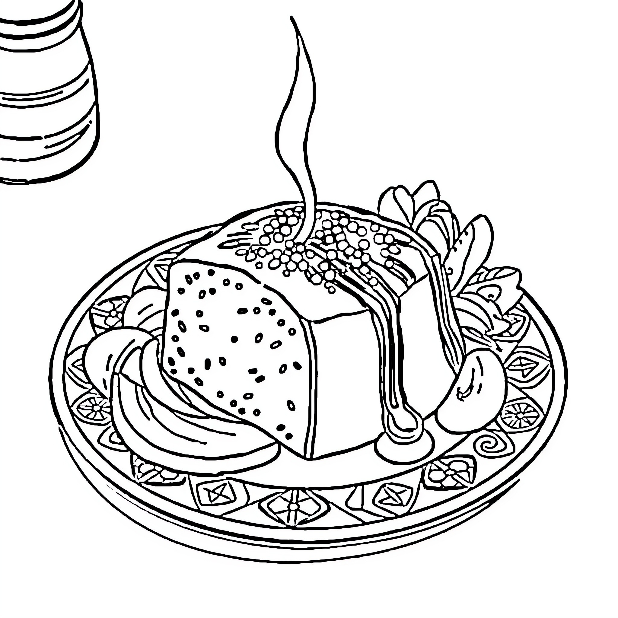 Emely's Delightful Dish Coloring Page (free black-and-white line drawing printable PDF for all, from beginners to advanced learners, including children, teens, adults, and seniors)