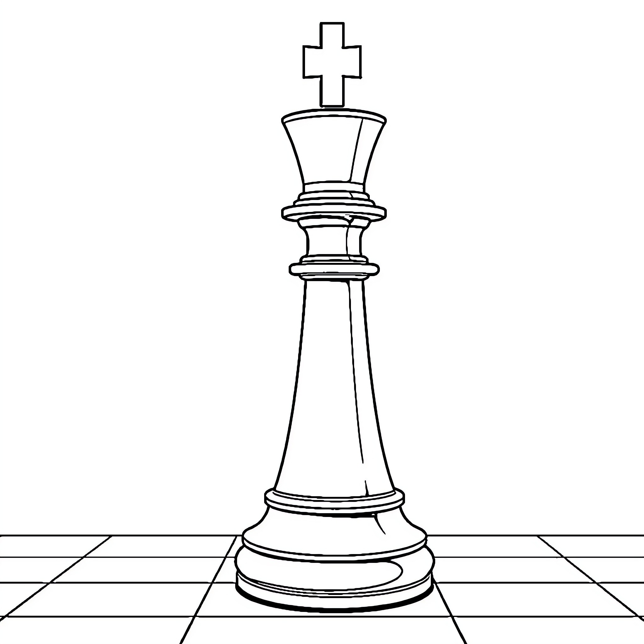 Chess Queen on Chessboard Coloring Page (free black-and-white line drawing printable PDF for all, from beginners to advanced learners, including children, teens, adults, and seniors)