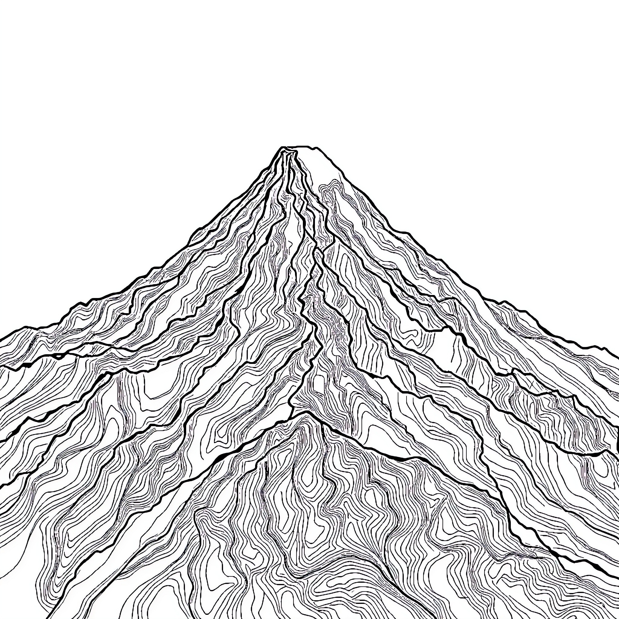 Mountain with Intricate Patterns and Textures Coloring Page (free black-and-white line drawing printable PDF for all, from beginners to advanced learners, including children, teens, adults, and seniors)
