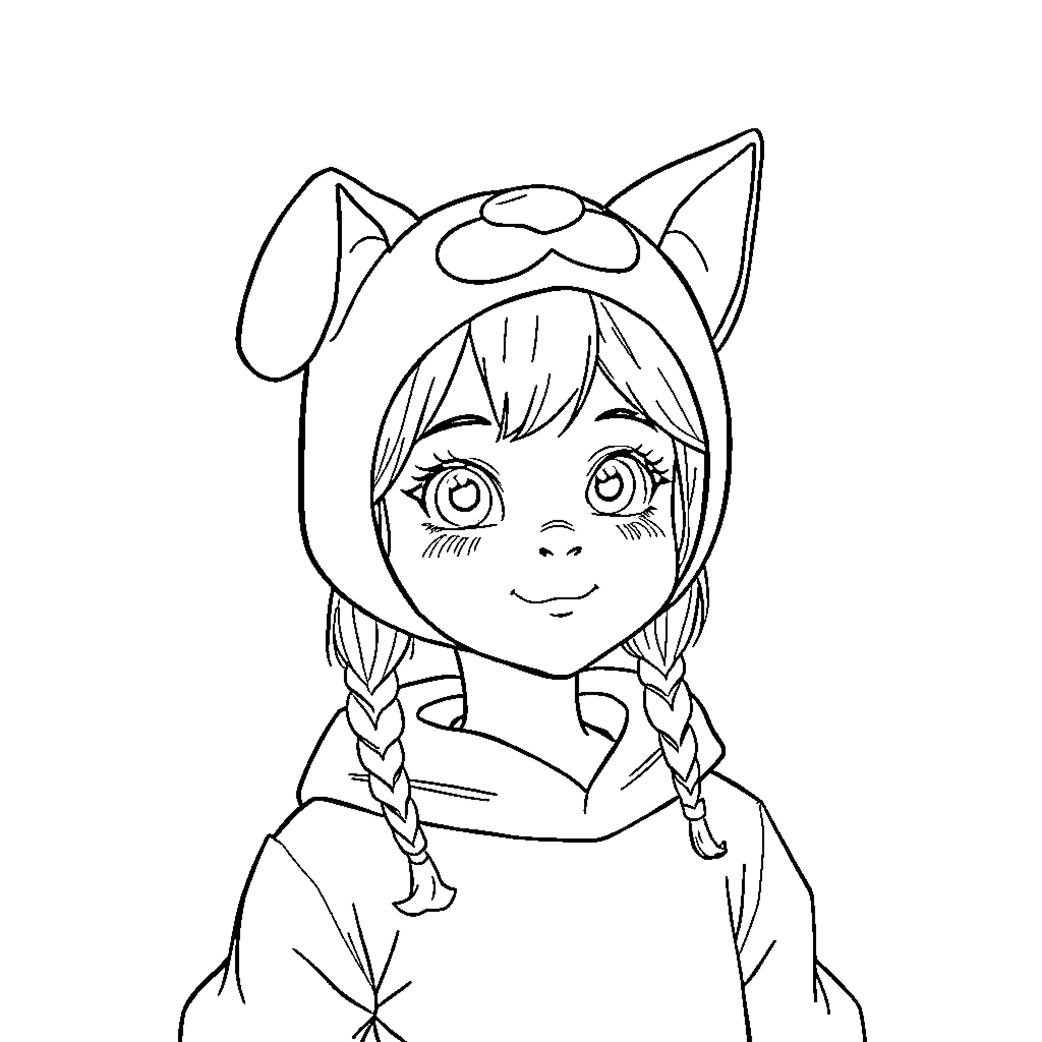 Bluey wearing a cute animal costume Coloring Page (free black-and-white line drawing printable PDF for all, from beginners to advanced learners, including children, teens, adults, and seniors)