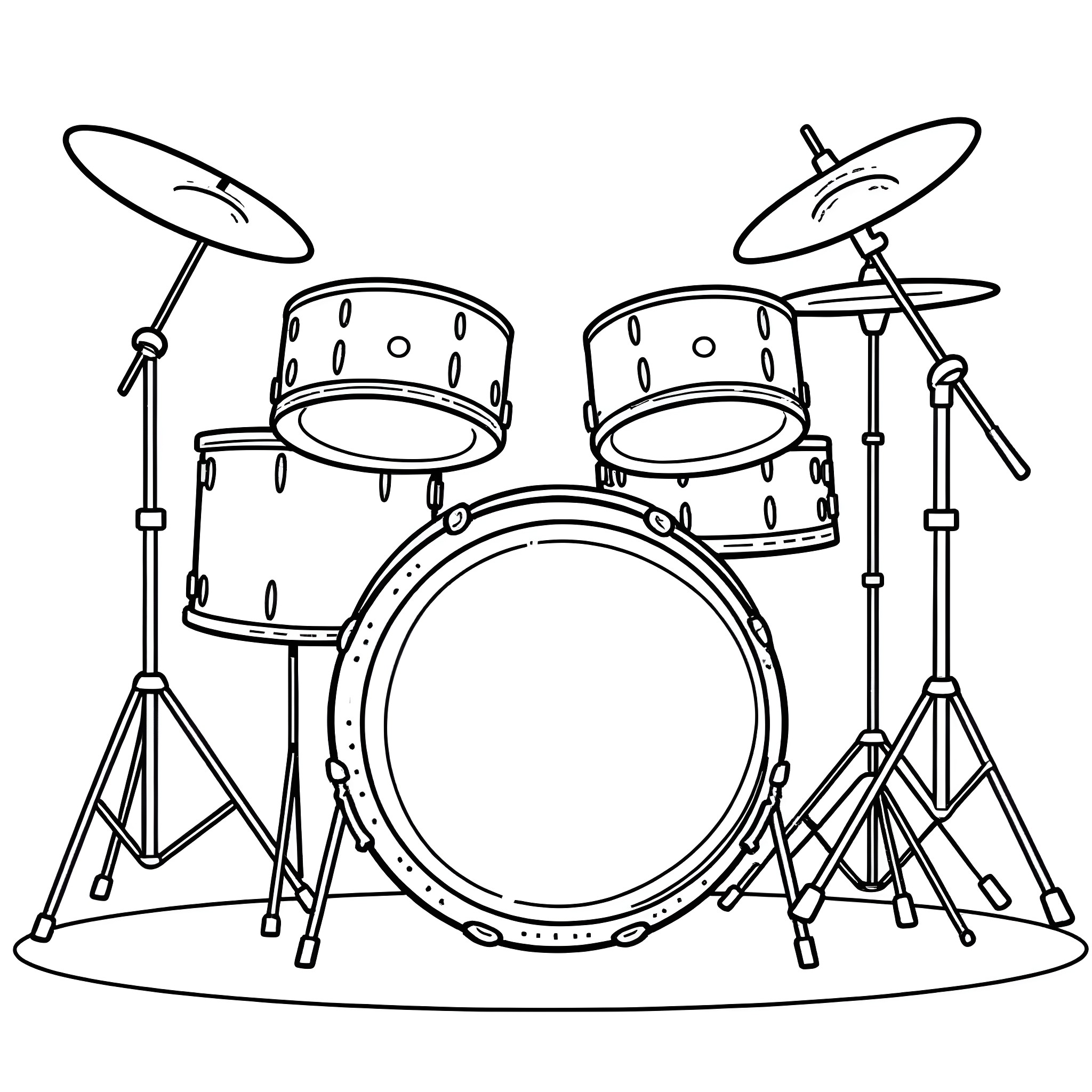 Drum Kit Set for Musical Performance Coloring Page (free black-and-white line drawing printable PDF for all, from beginners to advanced learners, including children, teens, adults, and seniors)