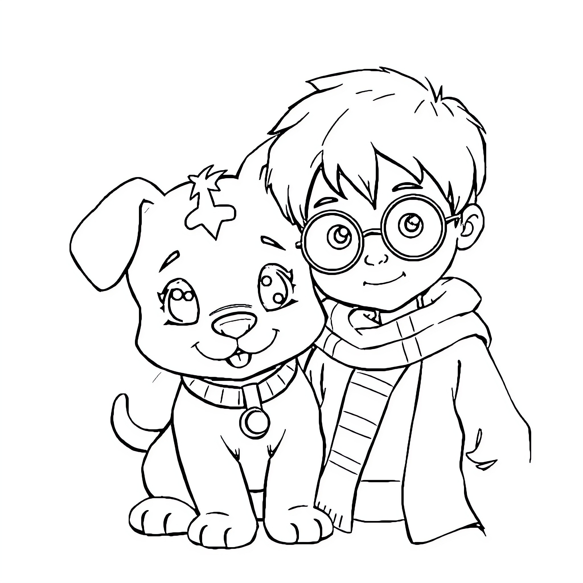 Bluey and his canine companion in a playful scene Coloring Page (free black-and-white line drawing printable PDF for all, from beginners to advanced learners, including children, teens, adults, and seniors)