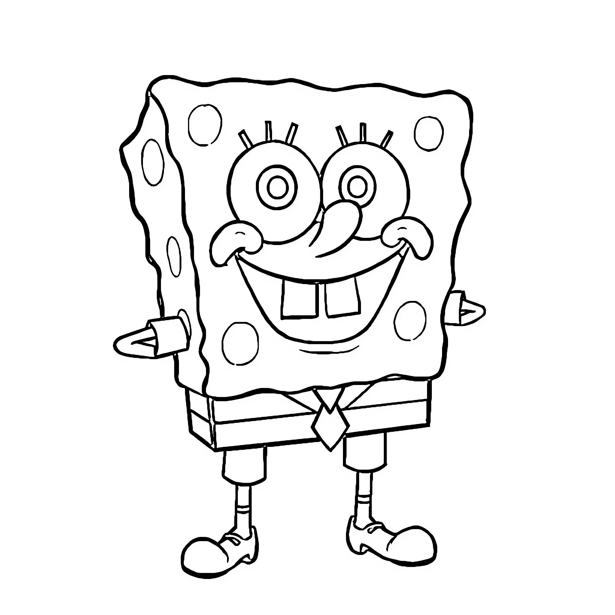 Spongebob with a happy expression and vibrant outfit Coloring Page (free black-and-white line drawing printable PDF for all, from beginners to advanced learners, including children, teens, adults, and seniors)