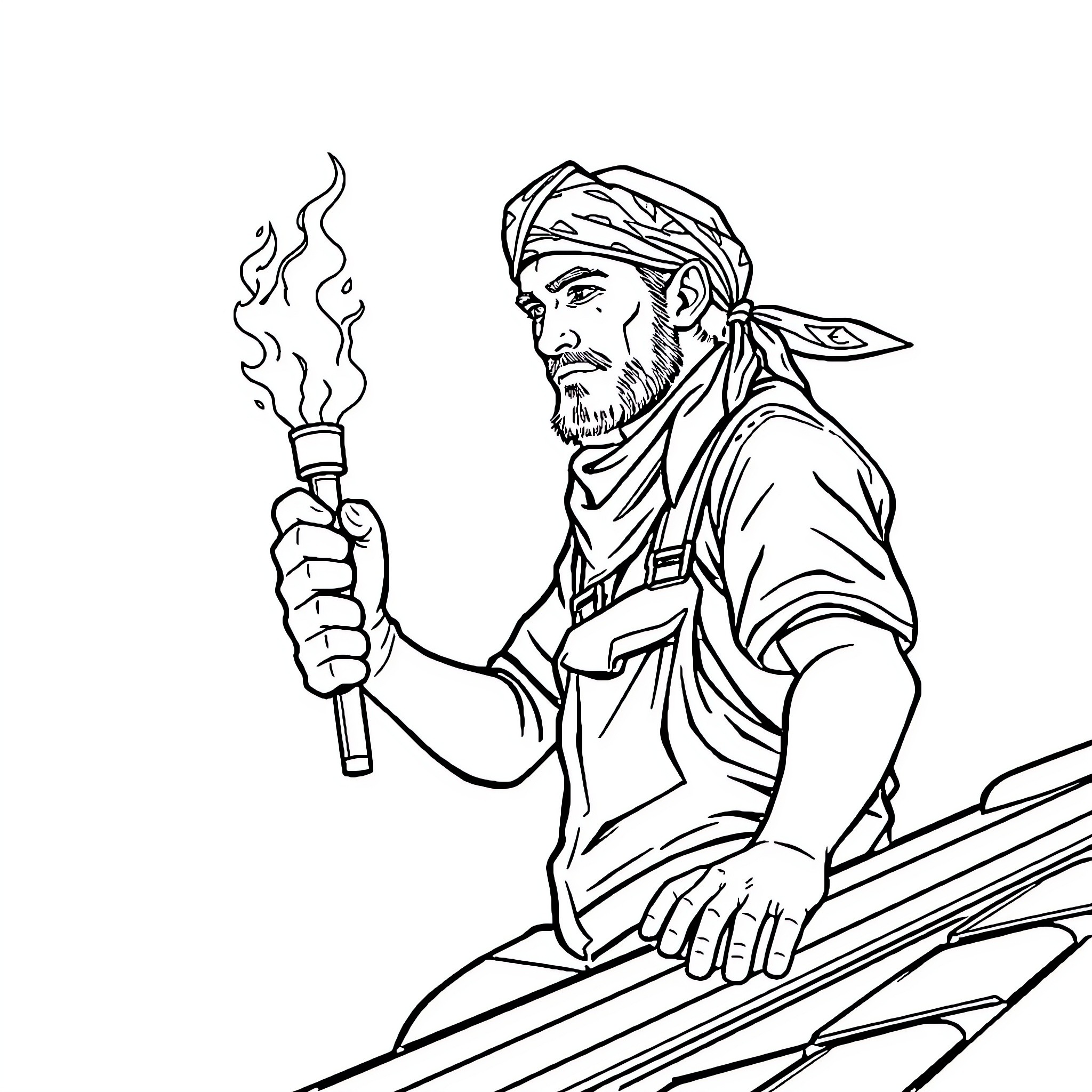 Roofer working diligently on rooftop Coloring Page (free black-and-white line drawing printable PDF for all, from beginners to advanced learners, including children, teens, adults, and seniors)