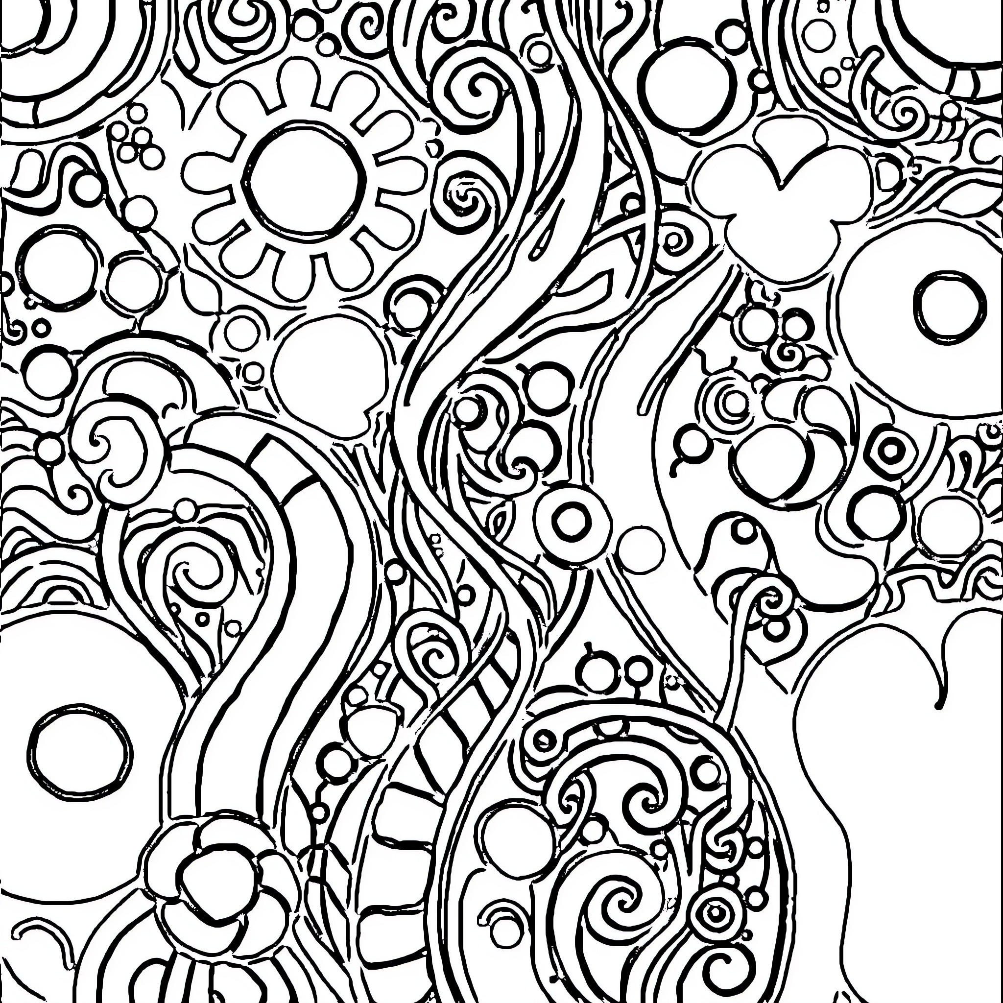 Doodle of abstract shapes and patterns Coloring Page (free black-and-white line drawing printable PDF for all, from beginners to advanced learners, including children, teens, adults, and seniors)