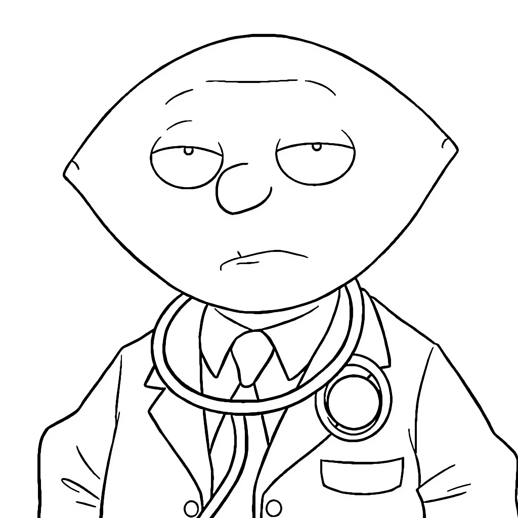 Stewie Griffin as a Grumpy Doctor Coloring Page (free black-and-white line drawing printable PDF for all, from beginners to advanced learners, including children, teens, adults, and seniors)