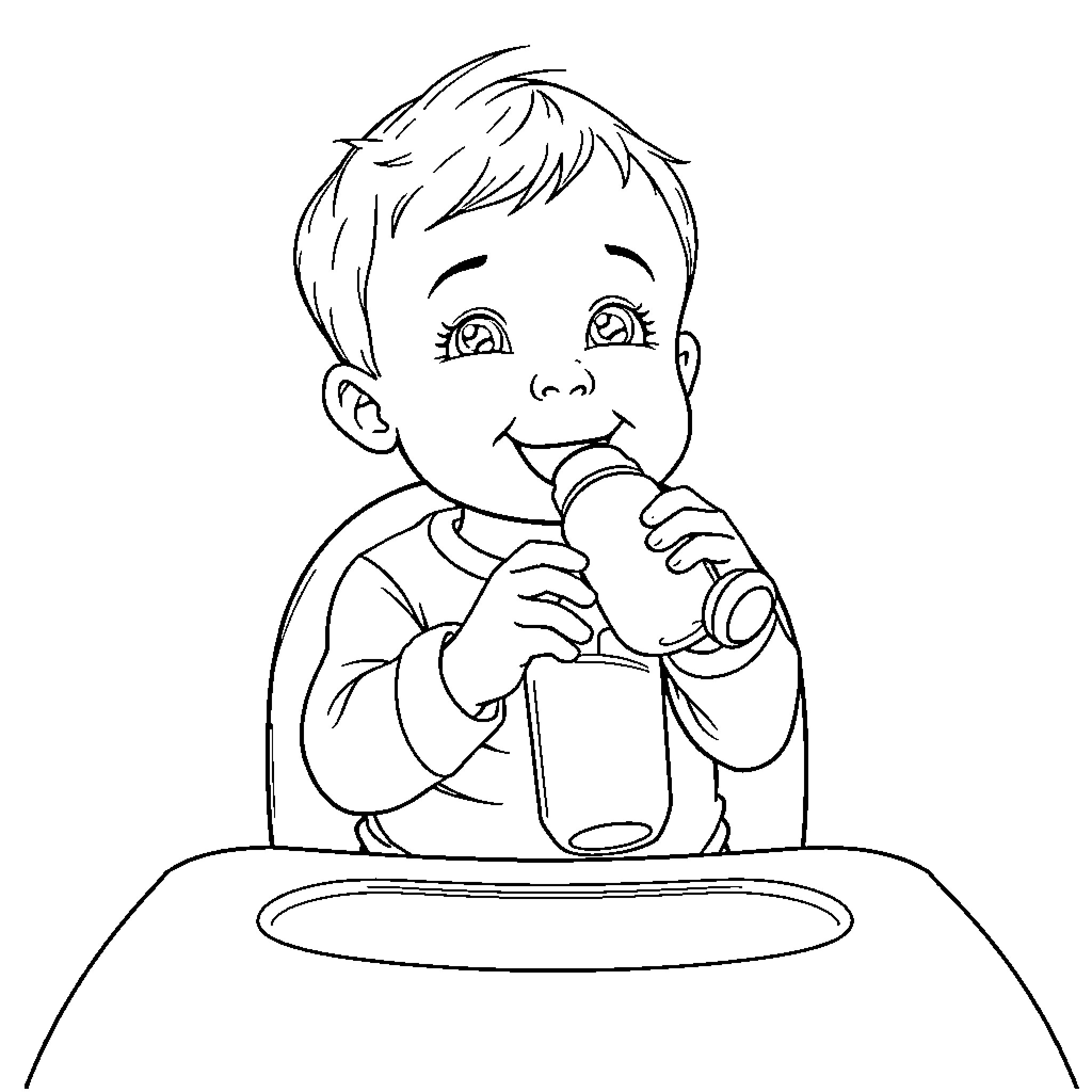 Baby enjoying a tasty treat Coloring Page (free black-and-white line drawing printable PDF for all, from beginners to advanced learners, including children, teens, adults, and seniors)