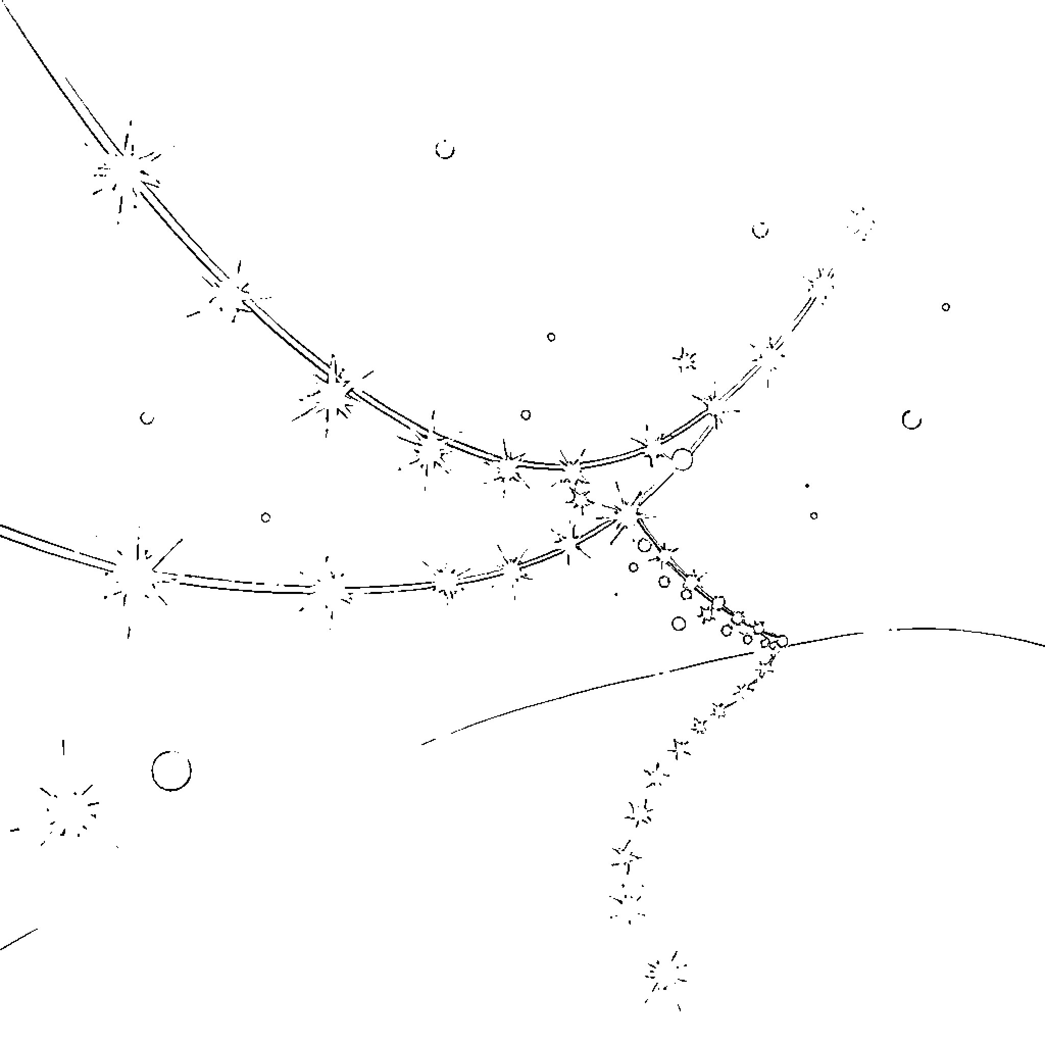 Sparkle Across the Skies Coloring Page (free black-and-white line drawing printable PDF for all, from beginners to advanced learners, including children, teens, adults, and seniors)