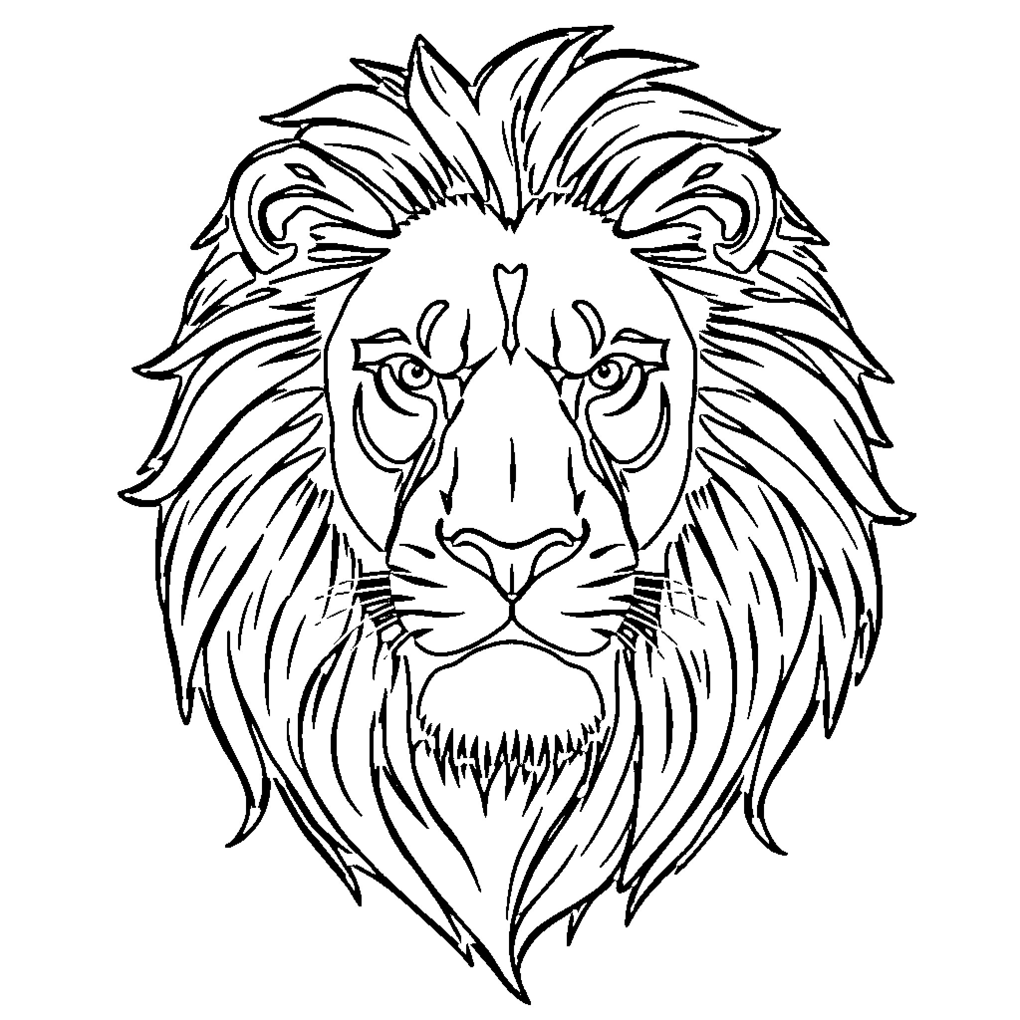 Lion with bold expression and flowing mane Coloring Page (free black-and-white line drawing printable PDF for all, from beginners to advanced learners, including children, teens, adults, and seniors)