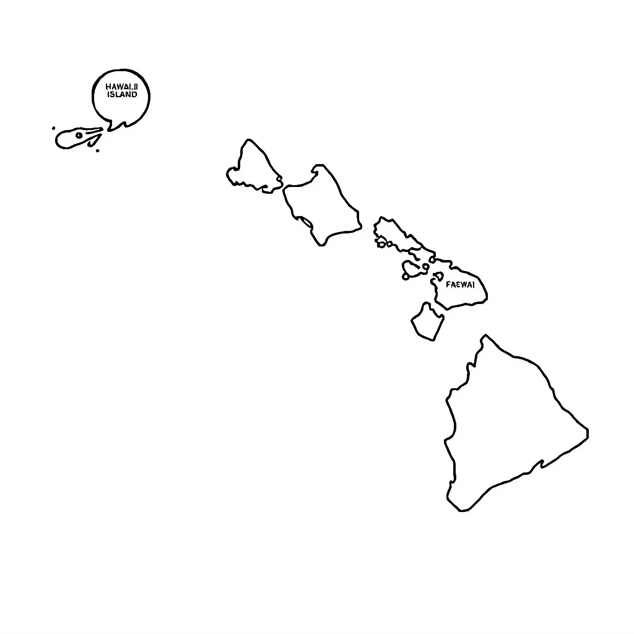 Hawaiian Island Outline Map Coloring Page (free black-and-white line drawing printable PDF for all, from beginners to advanced learners, including children, teens, adults, and seniors)