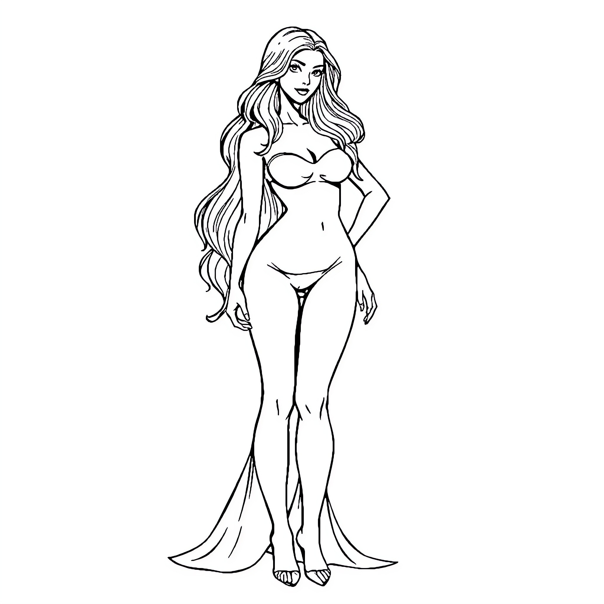 Chichi's Stylish Pose Coloring Page (free black-and-white line drawing printable PDF for all, from beginners to advanced learners, including children, teens, adults, and seniors)