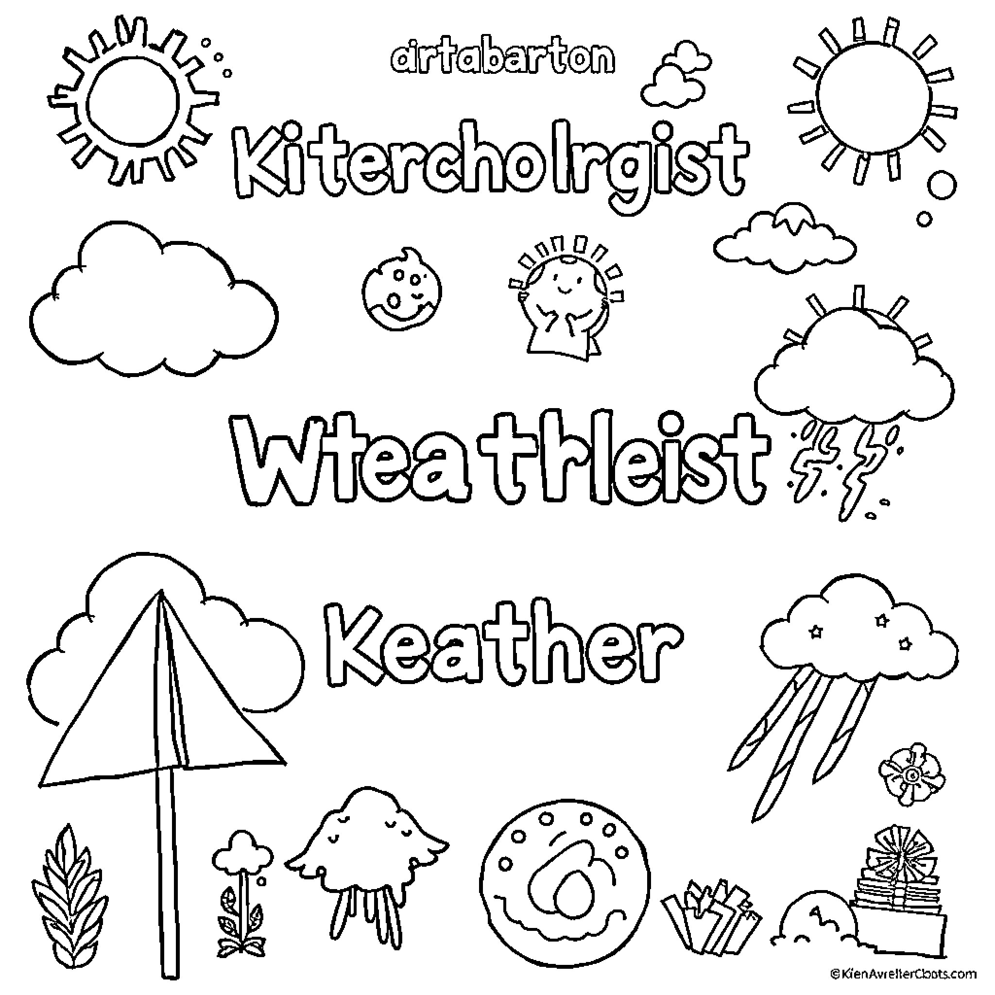 Meteorologist's Weathersigns and Symbols Coloring Page (free black-and-white line drawing printable PDF for all, from beginners to advanced learners, including children, teens, adults, and seniors)