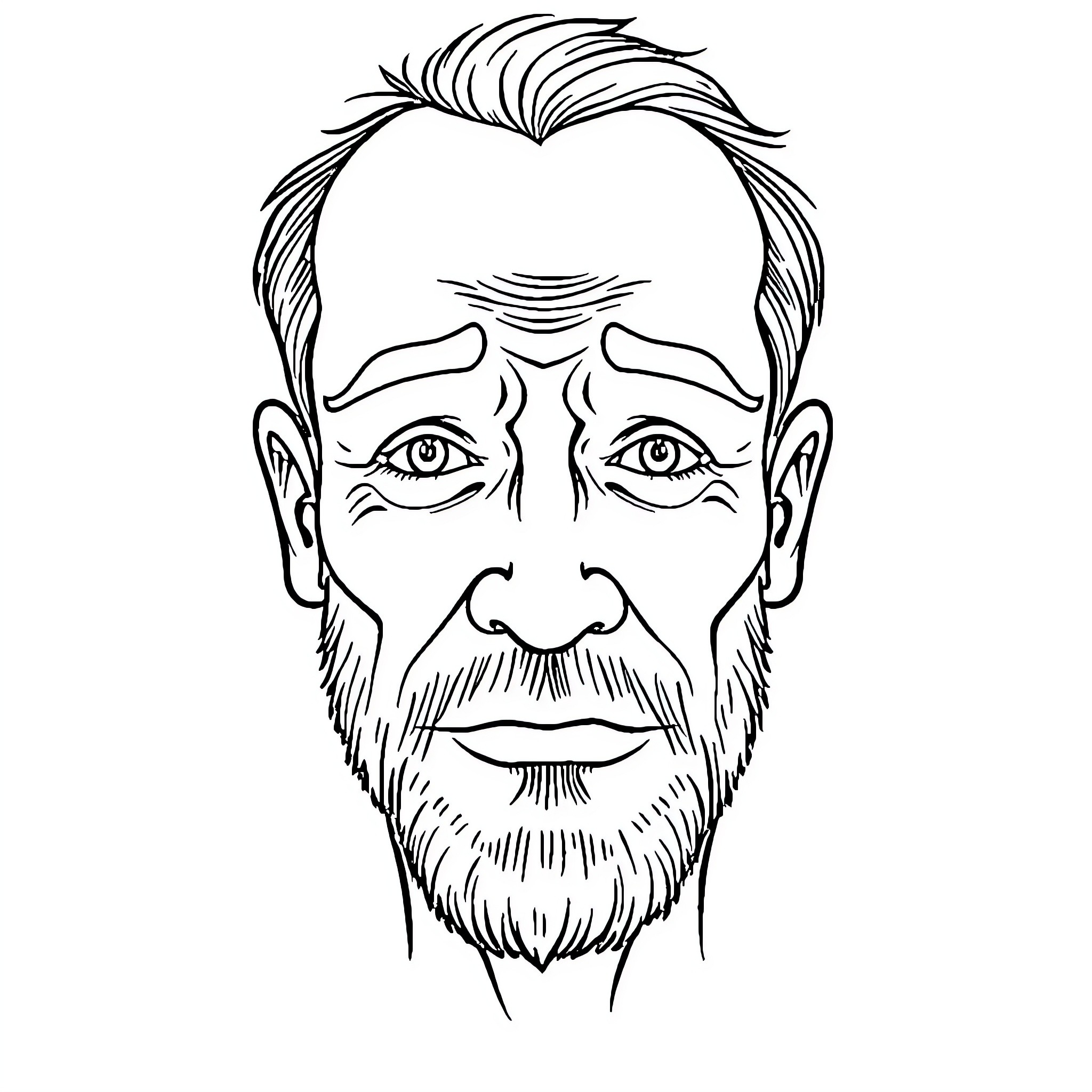 Emotion of a Thoughtful Bearded Man Coloring Page (free black-and-white line drawing printable PDF for all, from beginners to advanced learners, including children, teens, adults, and seniors)
