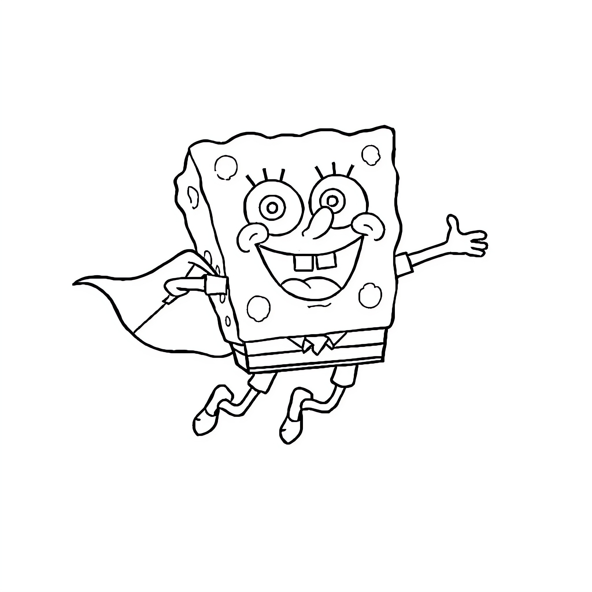 Spongebob jumping excitedly in black and white Coloring Page (free black-and-white line drawing printable PDF for all, from beginners to advanced learners, including children, teens, adults, and seniors)
