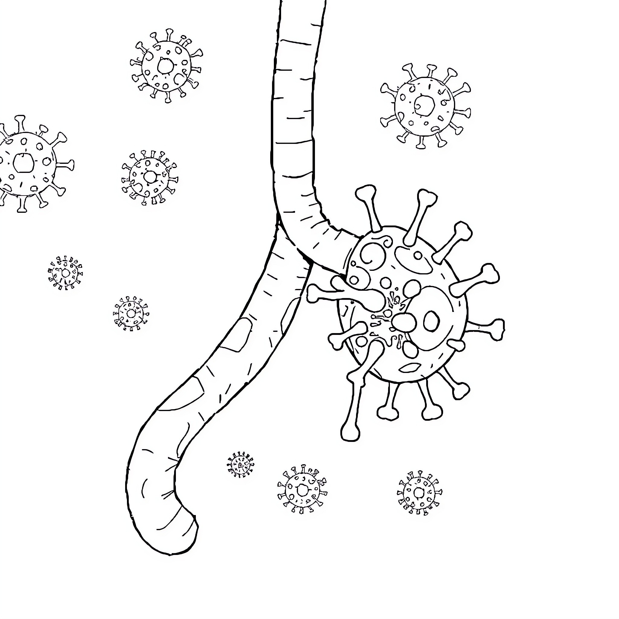 Hepatitis A virus illustration Coloring Page (free black-and-white line drawing printable PDF for all, from beginners to advanced learners, including children, teens, adults, and seniors)