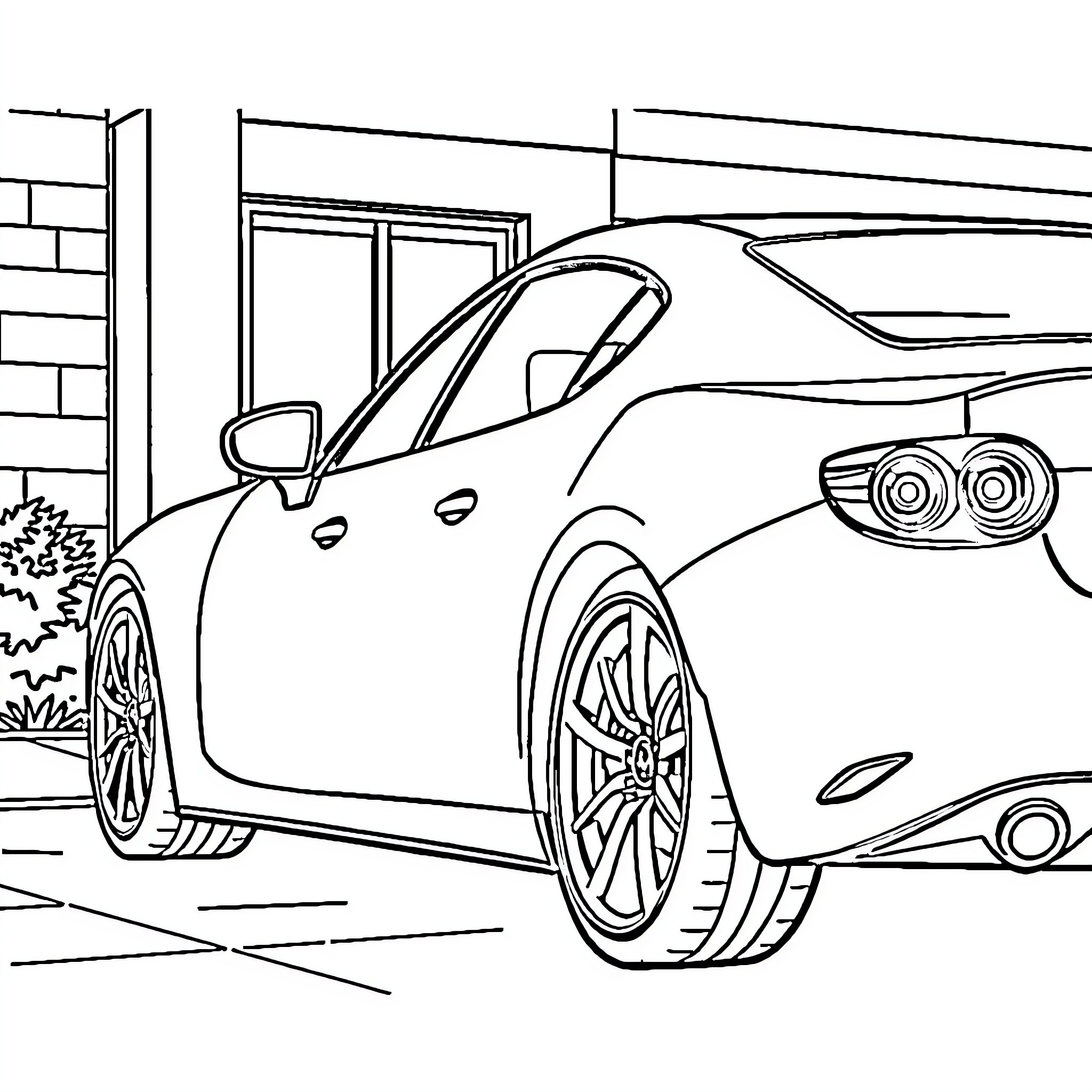 Mazdaspeed sports car in the street Coloring Page (free black-and-white line drawing printable PDF for all, from beginners to advanced learners, including children, teens, adults, and seniors)