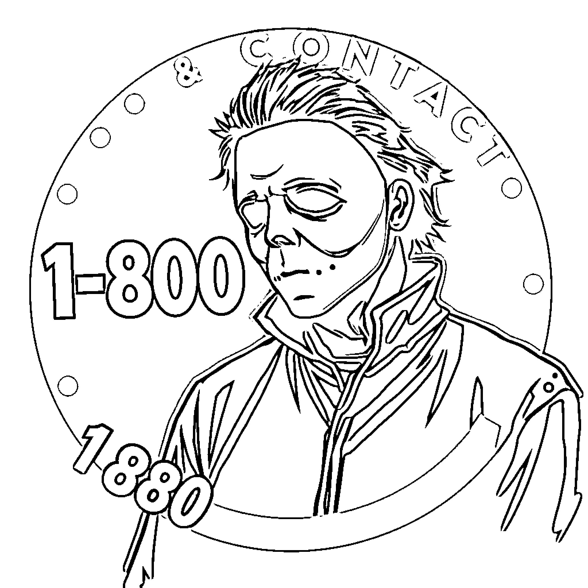 Michael Myers Menacing Glare Coloring Page (free black-and-white line drawing printable PDF for all, from beginners to advanced learners, including children, teens, adults, and seniors)