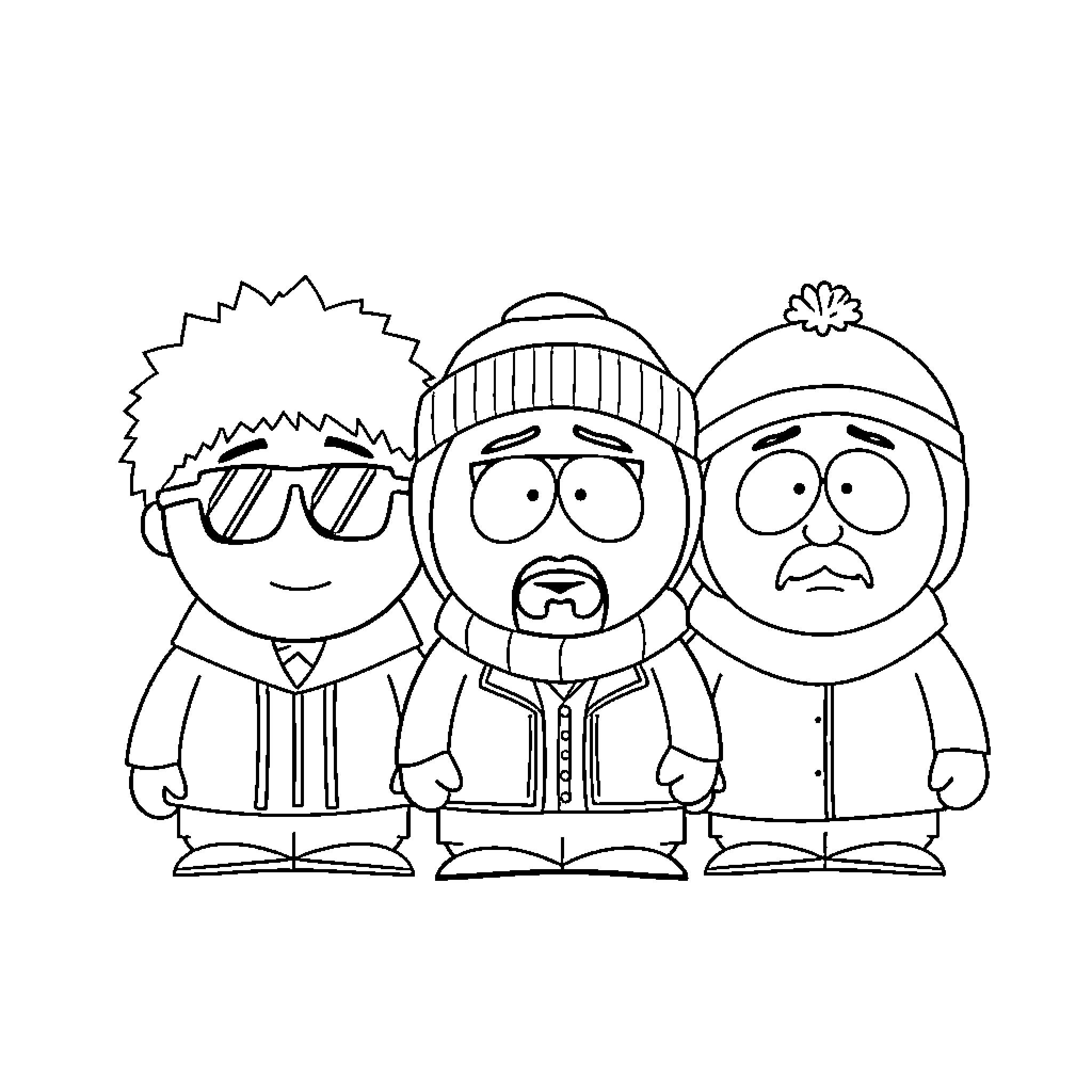 Smosh Characters Posing in Casual Outfits Coloring Page (free black-and-white line drawing printable PDF for all, from beginners to advanced learners, including children, teens, adults, and seniors)