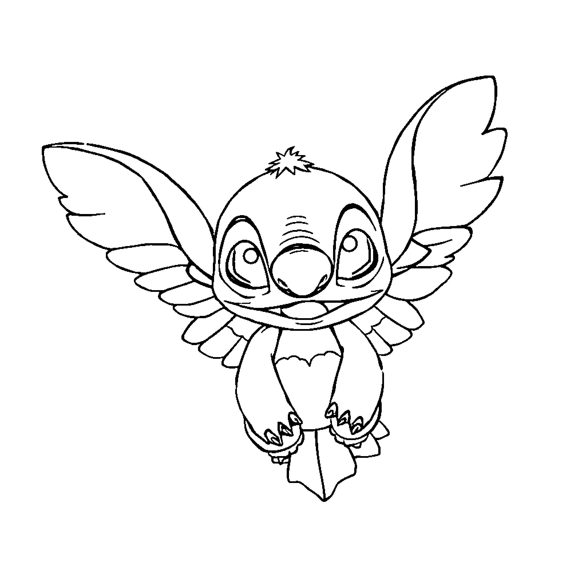 Stitch's Mischievous Antics Coloring Page (free black-and-white line drawing printable PDF for all, from beginners to advanced learners, including children, teens, adults, and seniors)