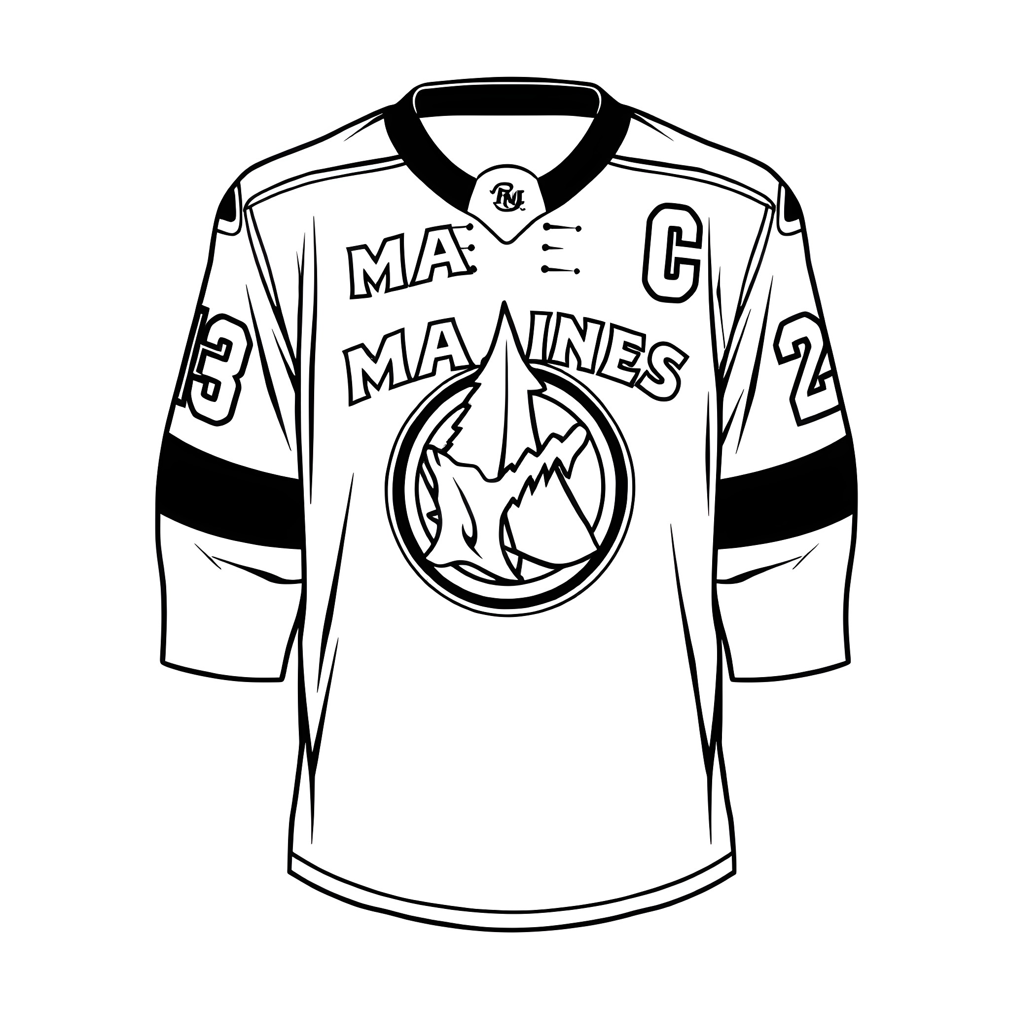 Hockey Jersey with Team Logo and Numbers Coloring Page (free black-and-white line drawing printable PDF for all, from beginners to advanced learners, including children, teens, adults, and seniors)