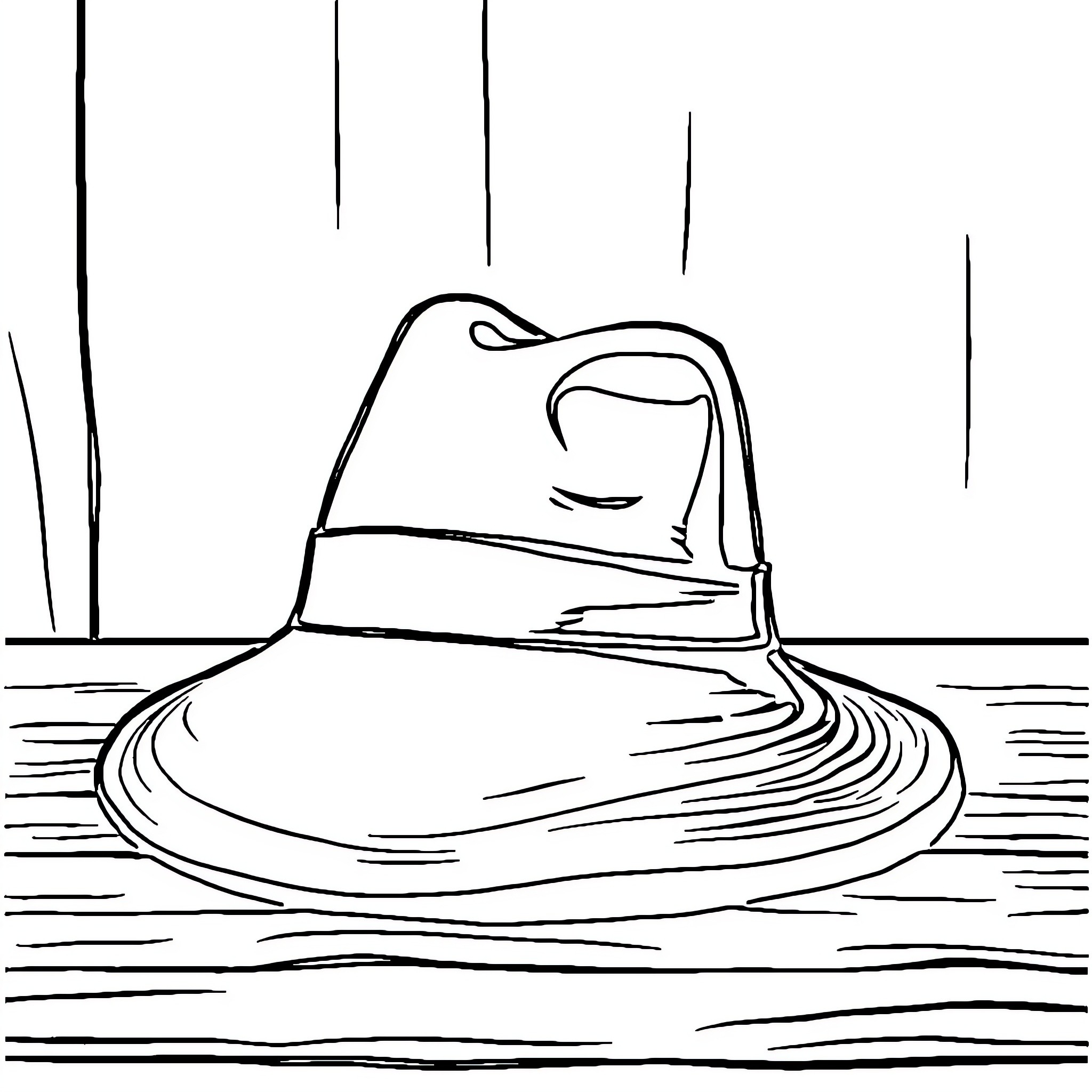 Hat floating on rippling water Coloring Page (free black-and-white line drawing printable PDF for all, from beginners to advanced learners, including children, teens, adults, and seniors)