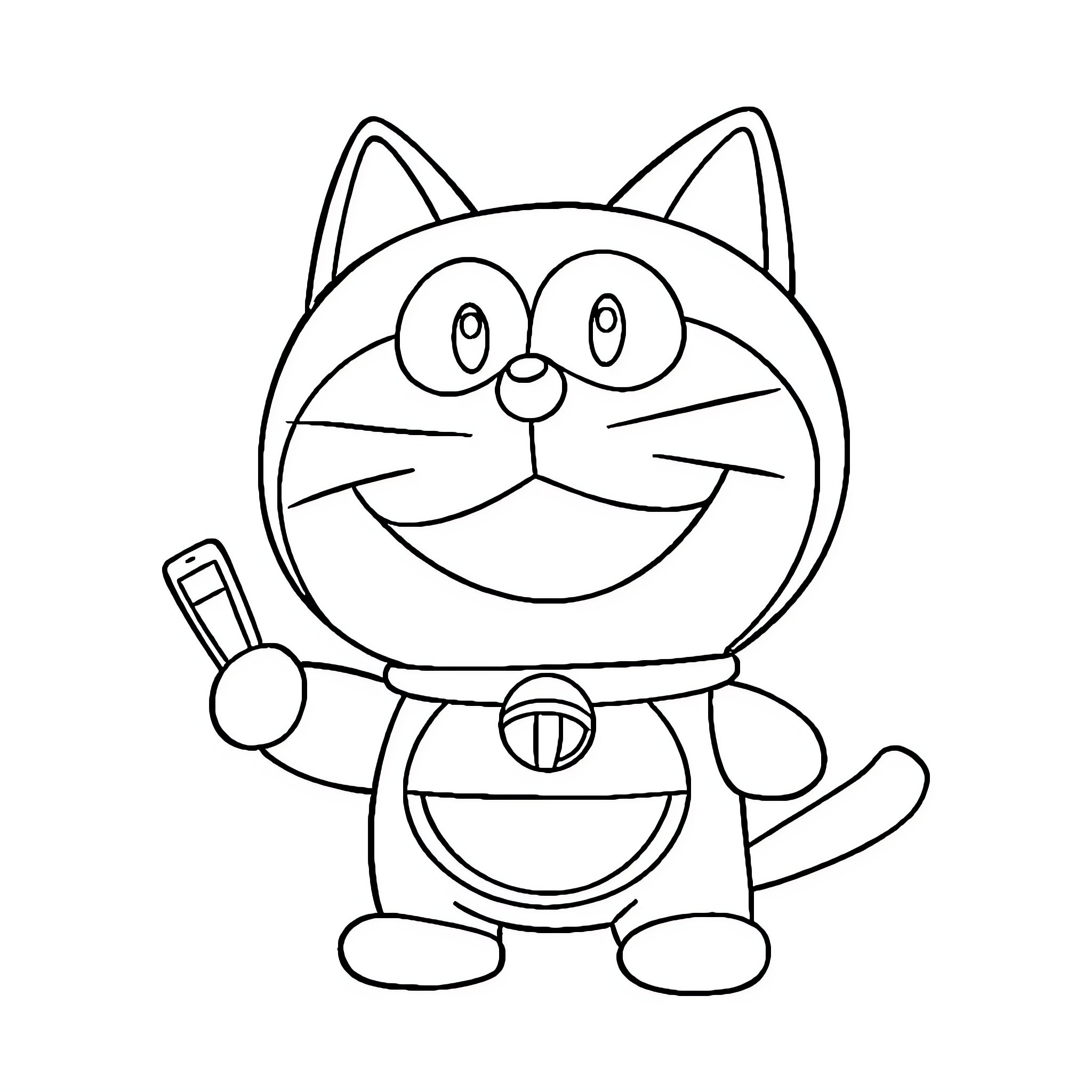 Doraemon playing with gadget Coloring Page (free black-and-white line drawing printable PDF for all, from beginners to advanced learners, including children, teens, adults, and seniors)