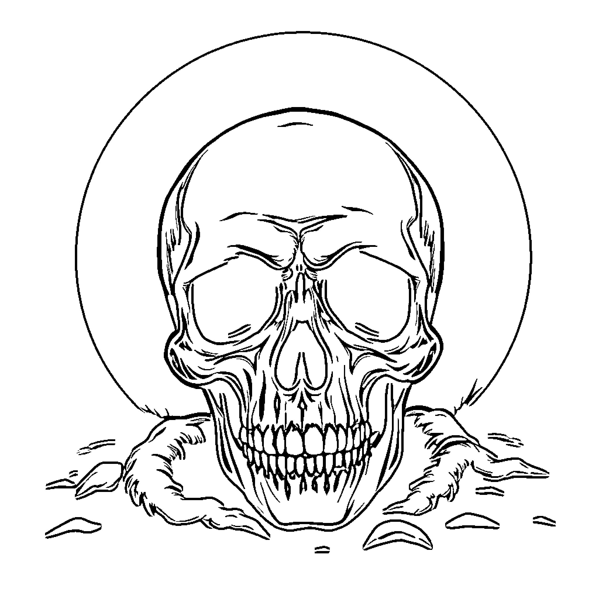 Skull emerging from mist Coloring Page (free black-and-white line drawing printable PDF for all, from beginners to advanced learners, including children, teens, adults, and seniors)