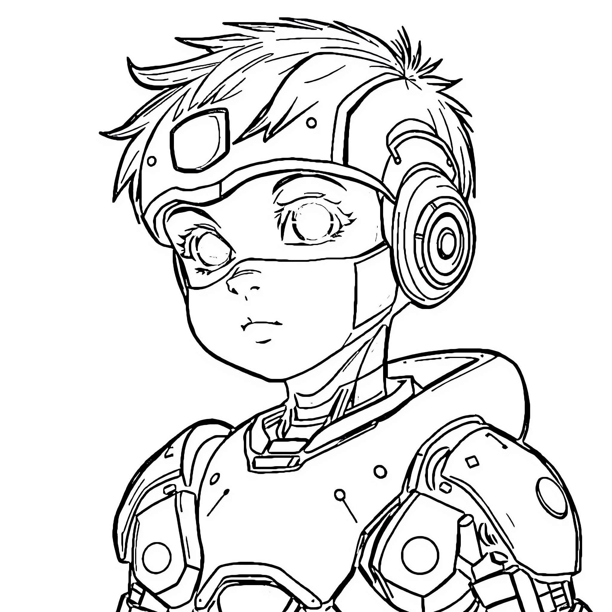 Robo Boy in Futuristic Gear Coloring Page (free black-and-white line drawing printable PDF for all, from beginners to advanced learners, including children, teens, adults, and seniors)