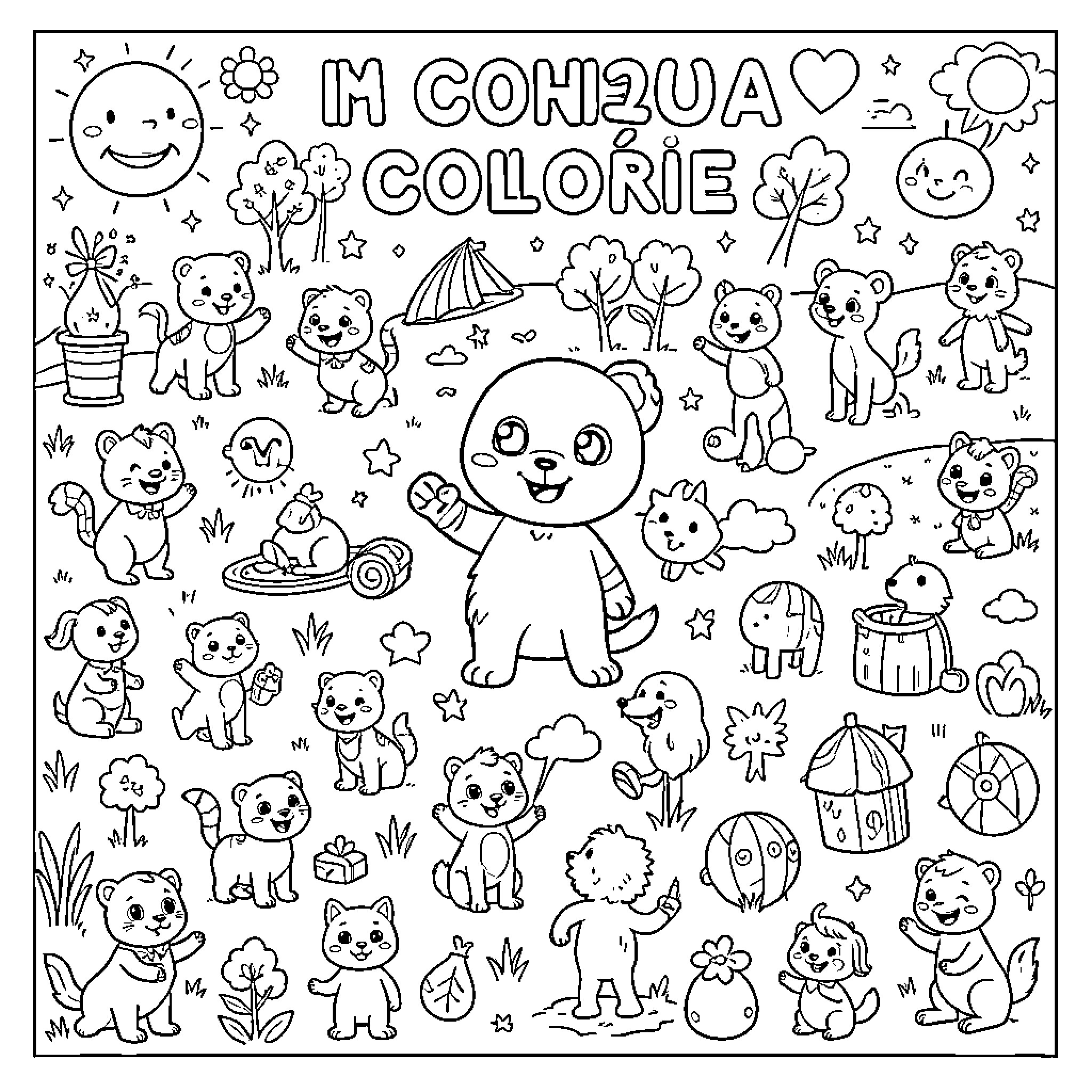 Children playing and exploring in a nature scene Coloring Page (free black-and-white line drawing printable PDF for all, from beginners to advanced learners, including children, teens, adults, and seniors)