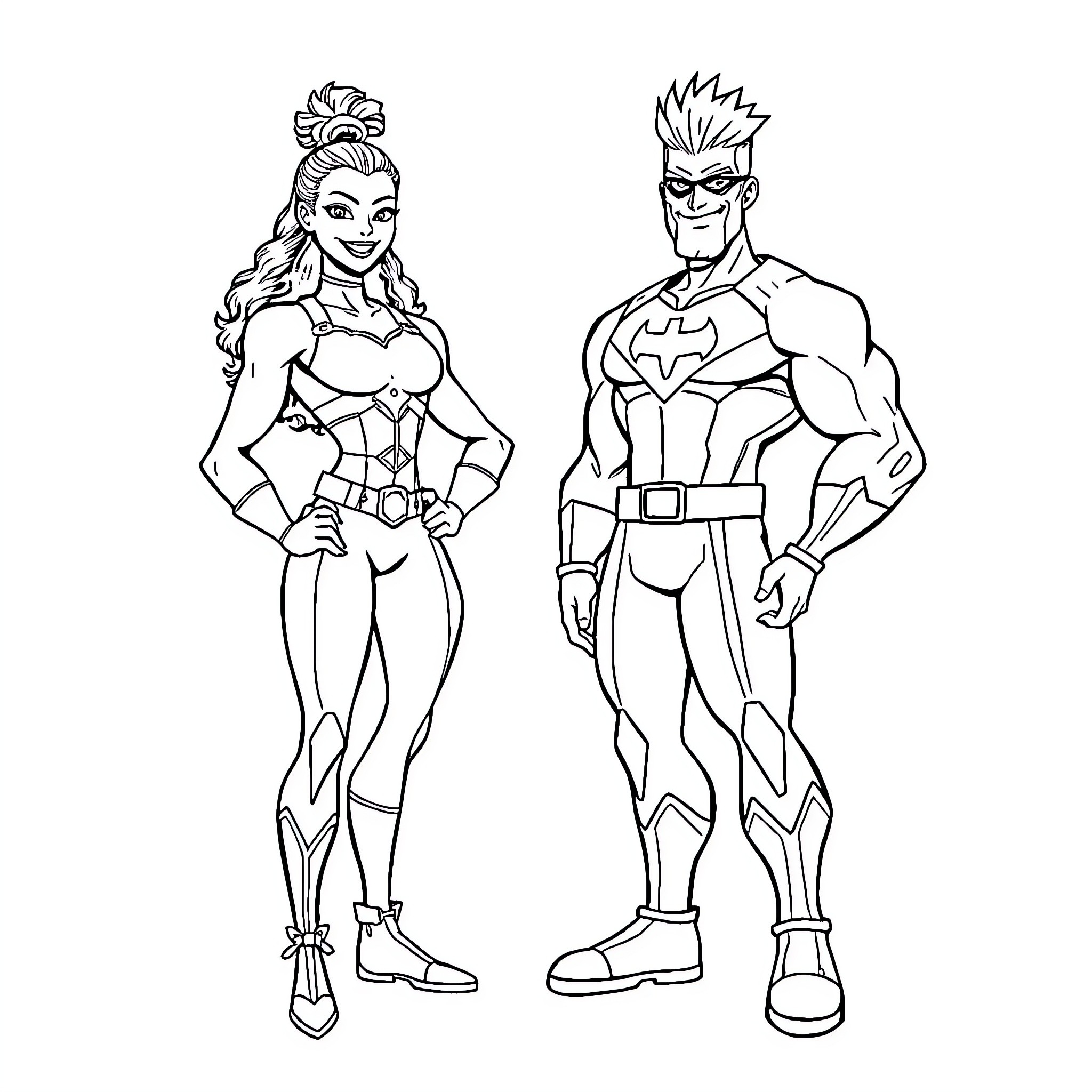 Kamina's Dynamic Duo: Heroic Poses and Costumes Coloring Page (free black-and-white line drawing printable PDF for all, from beginners to advanced learners, including children, teens, adults, and seniors)