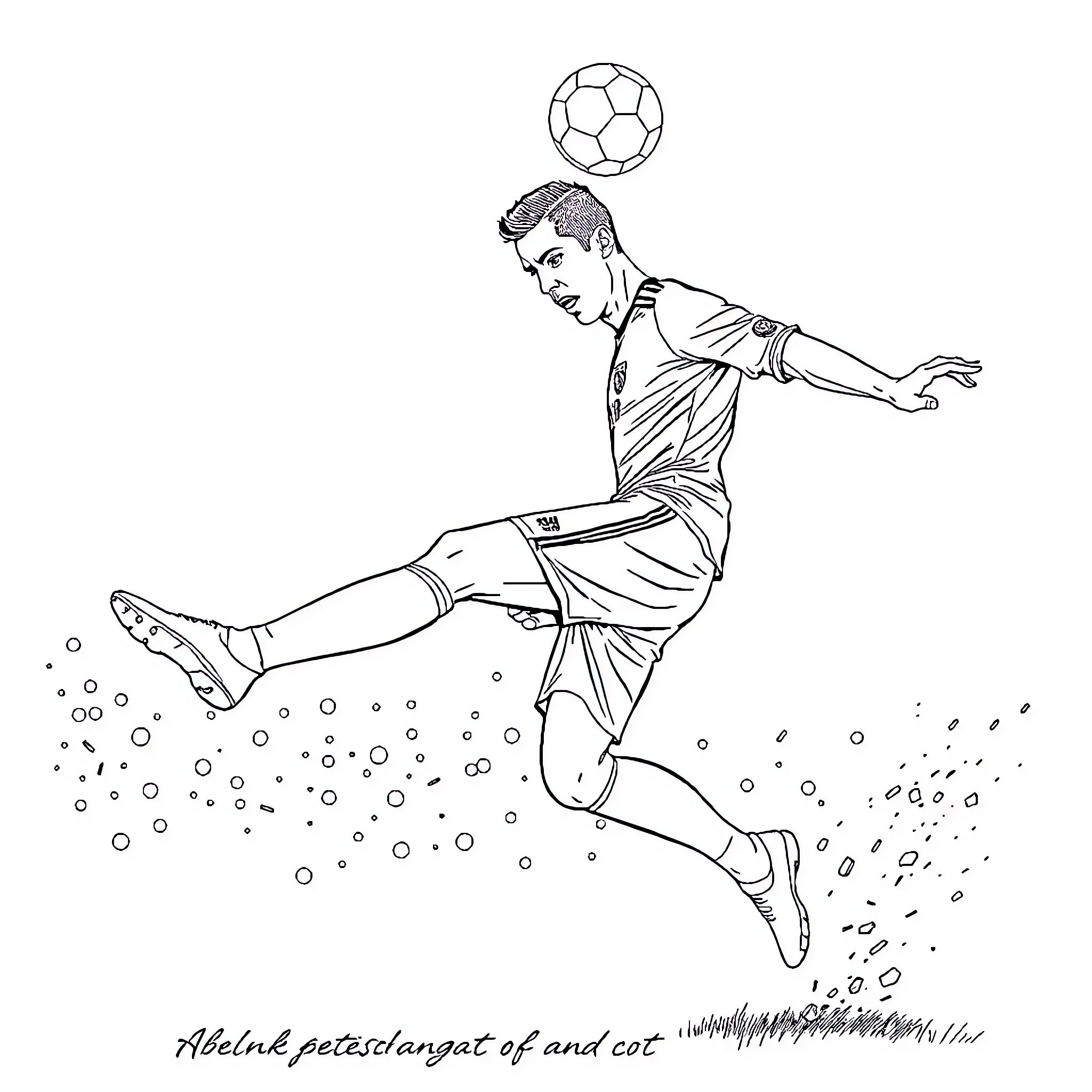 Ronaldo's Acrobatic Soccer Skills on the Field Coloring Page (free black-and-white line drawing printable PDF for all, from beginners to advanced learners, including children, teens, adults, and seniors)