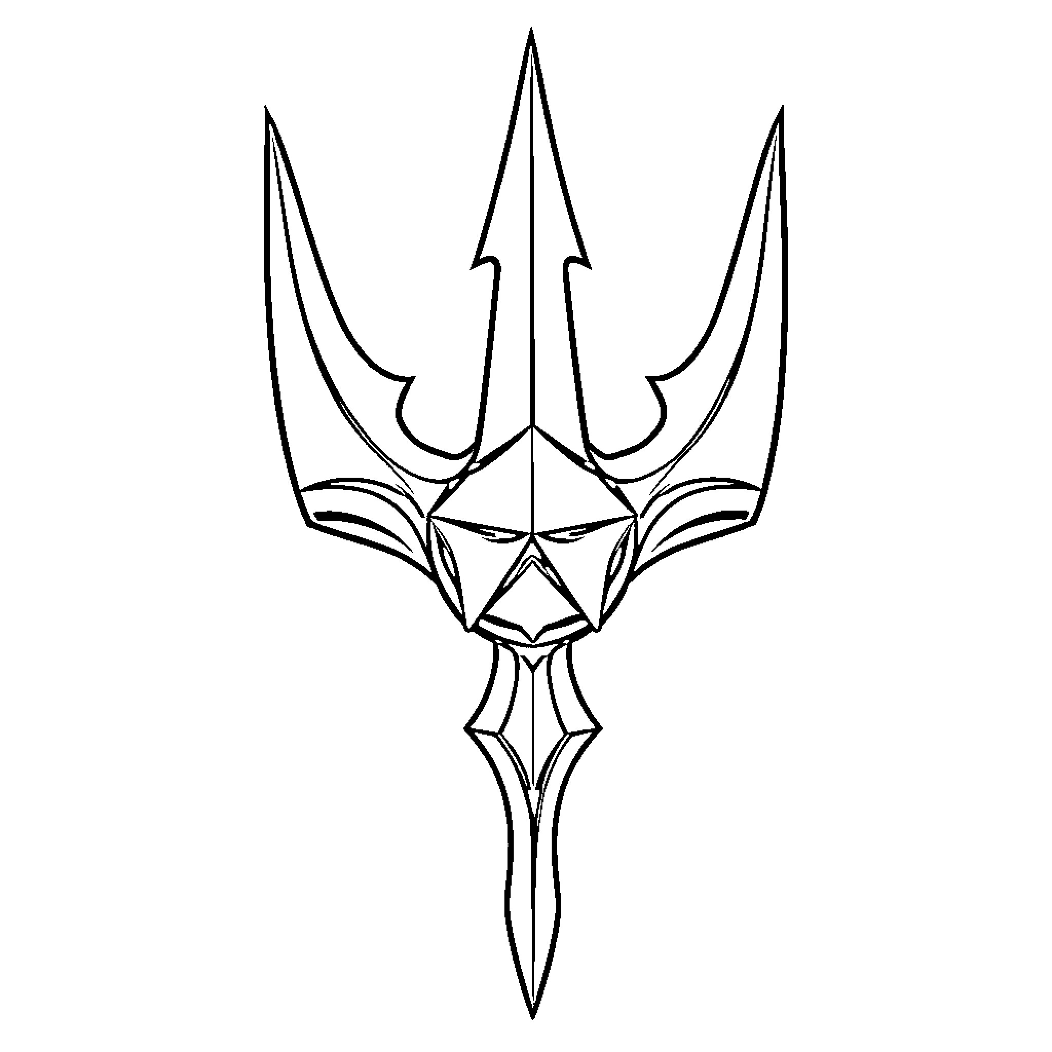 Trident with sharp, angular shapes Coloring Page (free black-and-white line drawing printable PDF for all, from beginners to advanced learners, including children, teens, adults, and seniors)