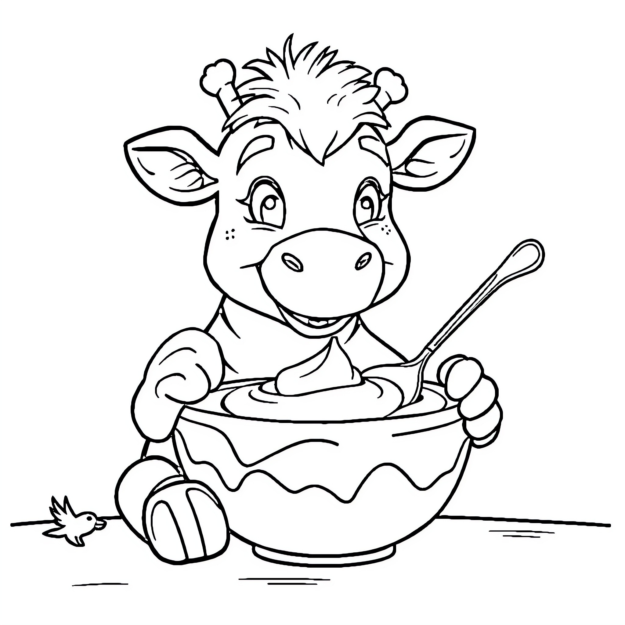 Gir enjoying a meal in a bowl Coloring Page (free black-and-white line drawing printable PDF for all, from beginners to advanced learners, including children, teens, adults, and seniors)