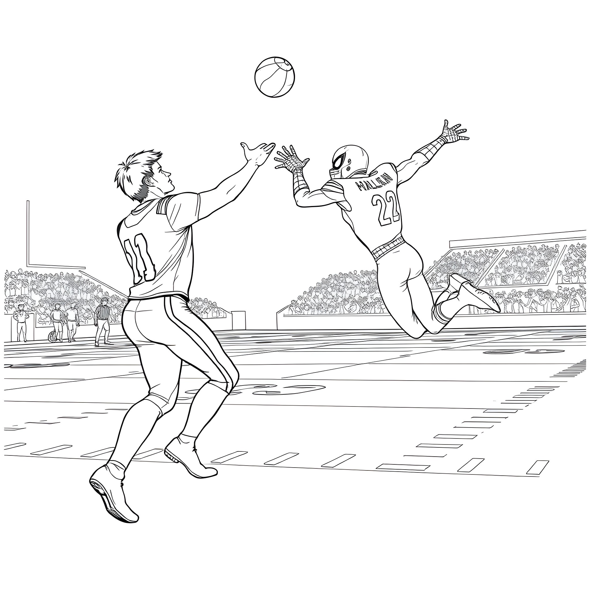 Josh Allen Competing in Football Game Coloring Page (free black-and-white line drawing printable PDF for all, from beginners to advanced learners, including children, teens, adults, and seniors)