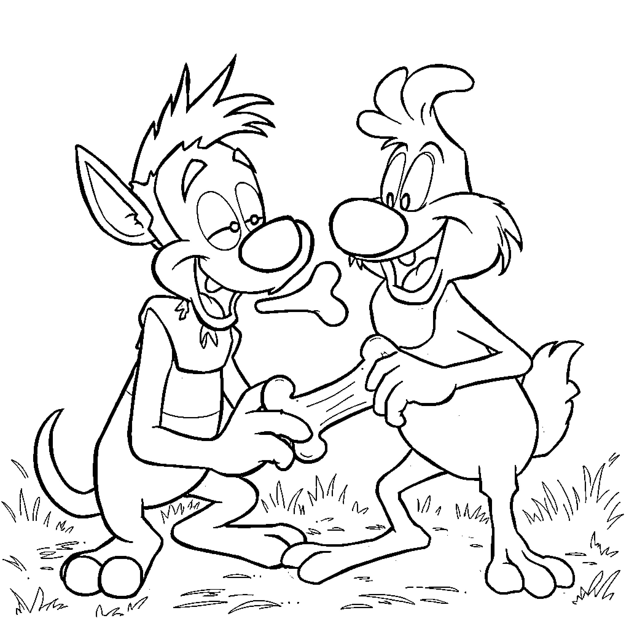 Ren and Stimpy Cartoon Characters in Silly Poses Coloring Page (free black-and-white line drawing printable PDF for all, from beginners to advanced learners, including children, teens, adults, and seniors)