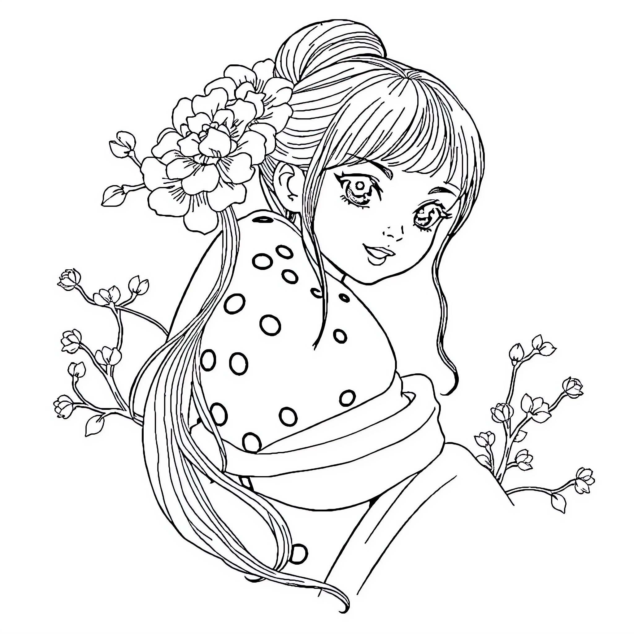 小熊猫与花朵的温馨时刻 Coloring Page (free black-and-white line drawing printable PDF for all, from beginners to advanced learners, including children, teens, adults, and seniors)